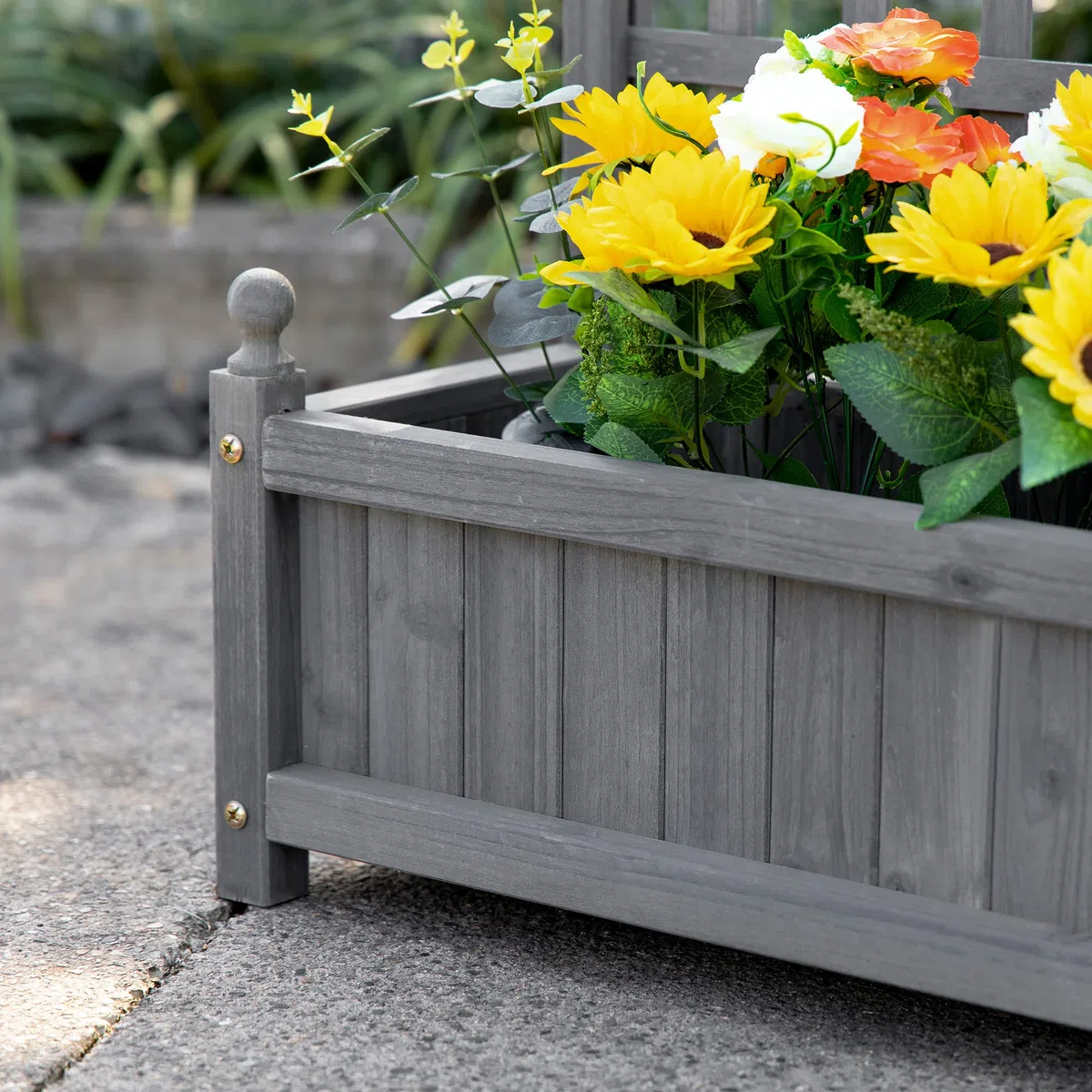 Outsunny fioriera per aiuole rialzate con traliccio fioriera per piante rampicanti arco di rose con supporto per piante rampicanti giardino legno grigio 64 x 28 x 120 cm