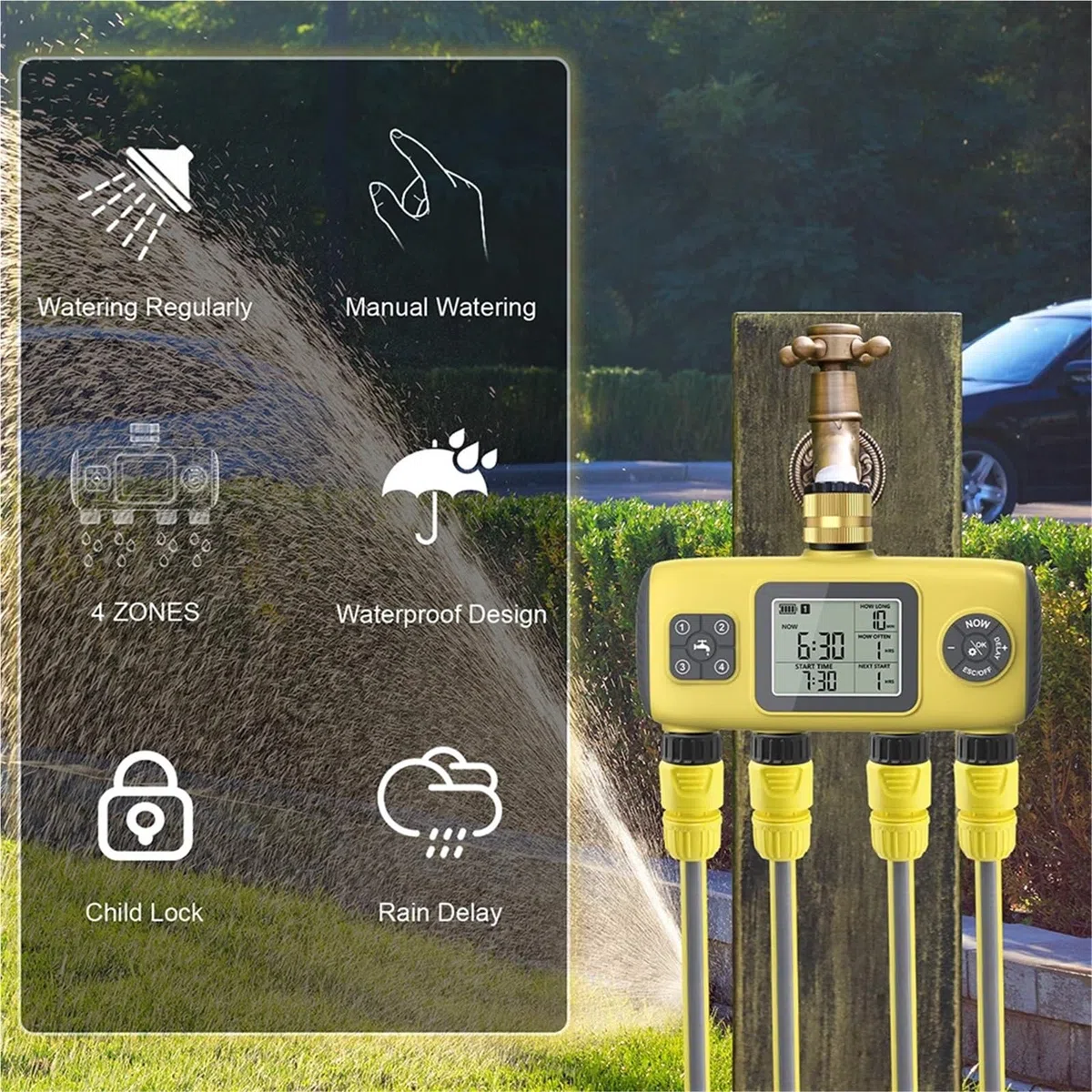 Timer acqua a 4 uscite Il più recente di irrigazione automatica da giardino a 4 zone Temporizzazione intelligente degli irrigatori for il controller di irrigazione del giardino