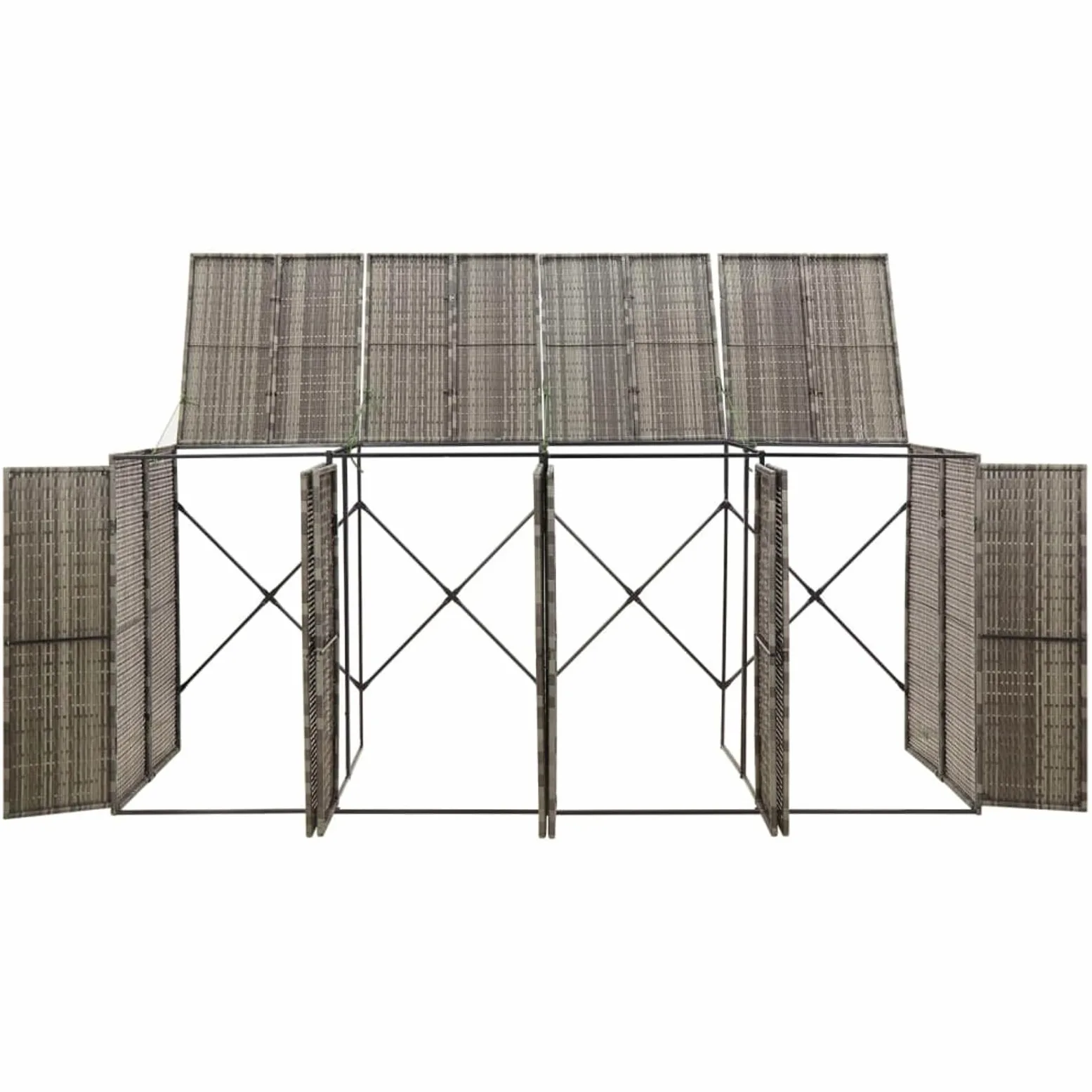 IKAYAA Copri bidoni Spazzatura Esterno 4 posti Bidoni Differenziata Esterno Nascondi bidoni immondizia Esterno Copertura per Bidone in Polyrattan-Grigio-4 Bidoni