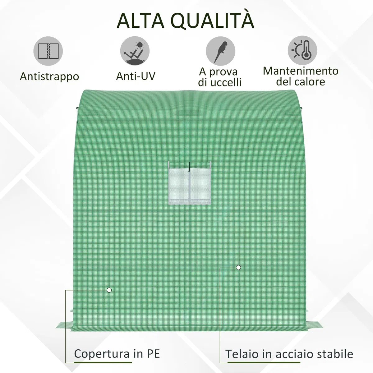 Outsunny Serra da Giardino Addossata 200x100x215cm a 3 Livelli, con 2 Porte Finestre Avvolgibili, Serra per Orto con Struttura in Acciaio e Copertura Plastica, per Orto Verdure Fiori, Verde