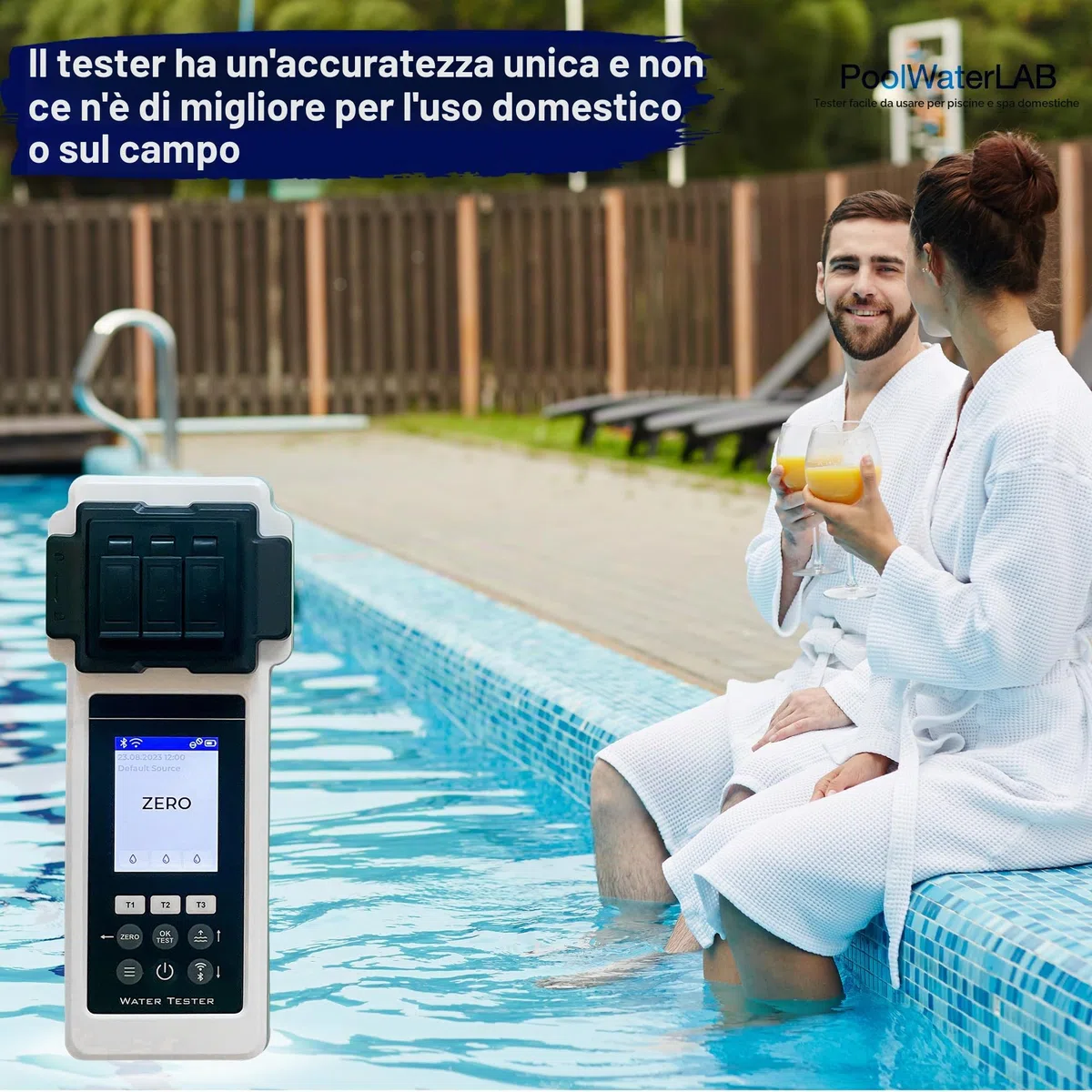 PoolLAB 2.0 - Edizione Speciale Tester per l'Acqua Analizza 27 Parametri dell'Acqua - Fotometro Elettronico per Test dell'Acqua - Analisi Completa e Professionale per Piscine e Idromassaggi - con 70