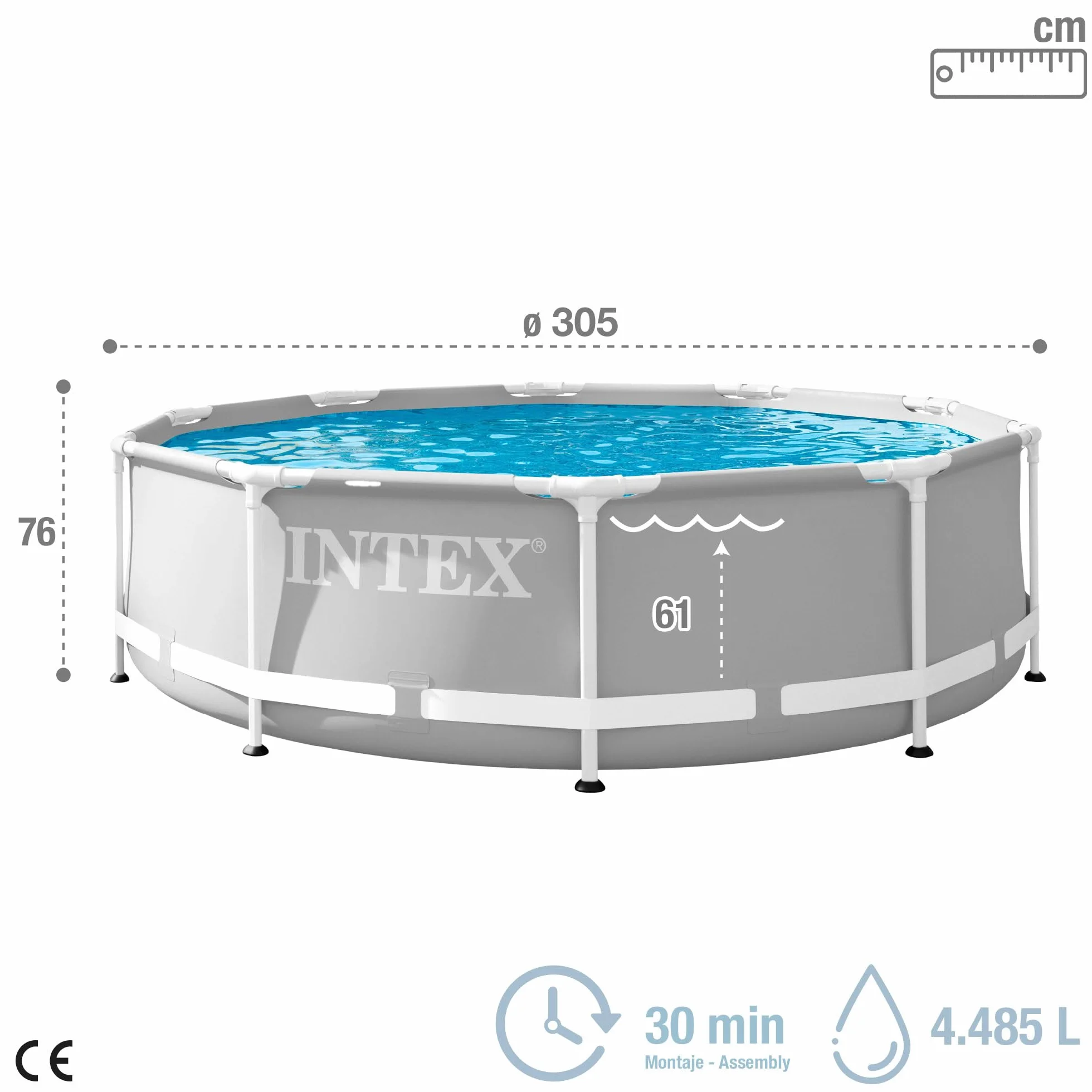 Intex 26700NP – Piscina Fuori Terra Prisma Frame Rotonda, 4485 L, Acciaio e PVC, Grigio, 305x76 cm
