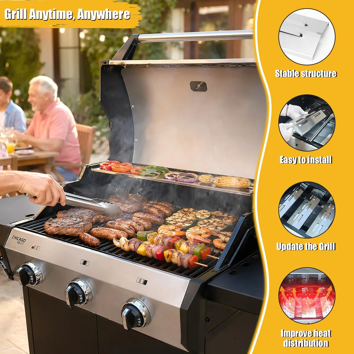 GFTIME 33,5 x 12 cm in acciaio inox piastra di calore pezzi di ricambio per Enders San Diego, 3 pezzi