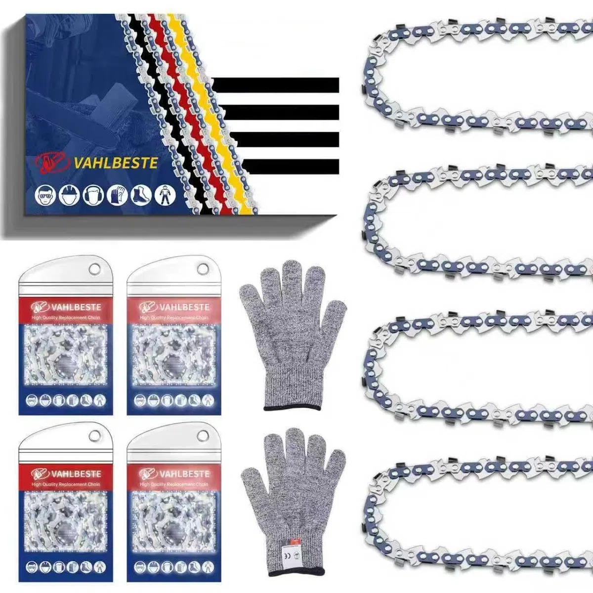4 Catene Catena Motosega 3/8"LP, 0.051"(1,3mm), 52 maglie,Lunghezza Taglio 35 cm,Catena per Motosega con 4 Fibbia Pendente e Guanti,Compatibile con DCS330,DCS330TH,RCS1835, RCS3535A,CSE 2035