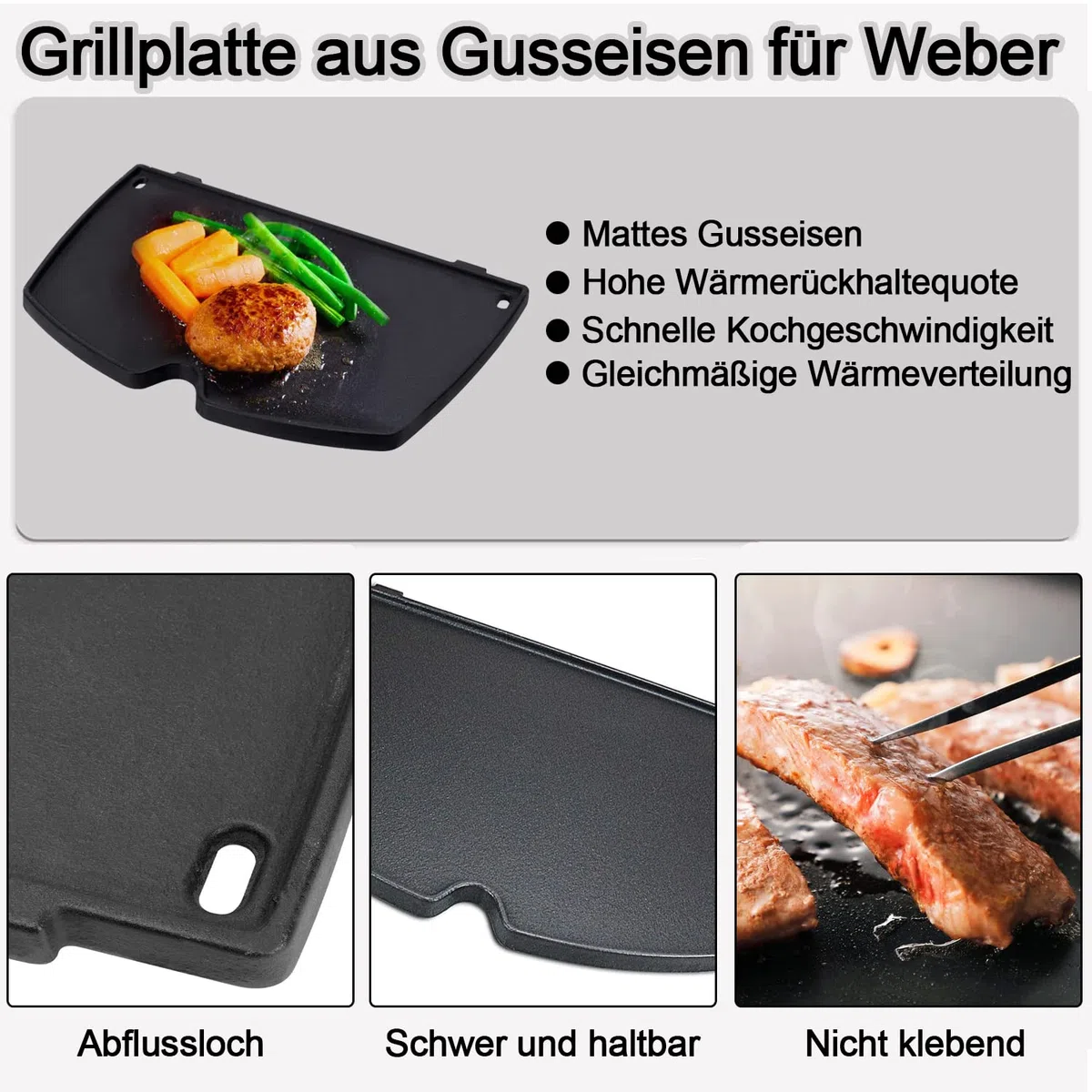 6560 - Padella in ghisa per barbecue Weber Q300 Q3000 Q3200 Q3400 Series, 45,2 x 31,5 cm, accessori per piastra 57060001 586002 426001 56010049, griglia a gas Weber 6506 Pezzo