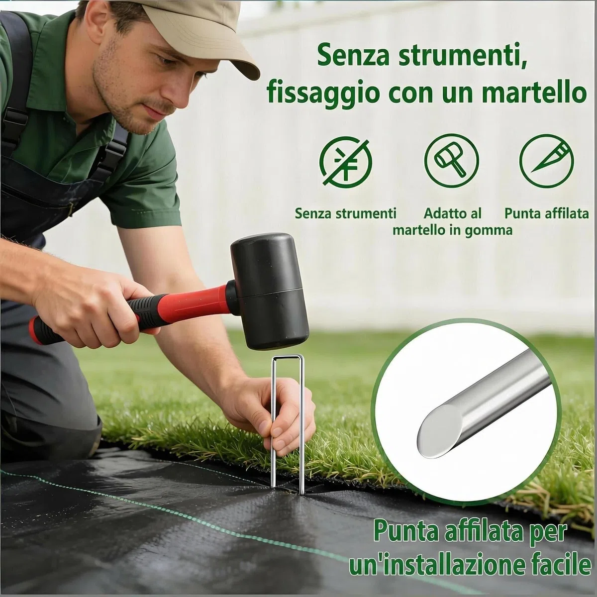 Amagabeli - Confezione da 500 picchetti da giardino da 15,2 cm, zincati, con membrana per il controllo delle erbacce, diametro di 3 mm, resistenti, per erba artificiale, barriera in tessuto
