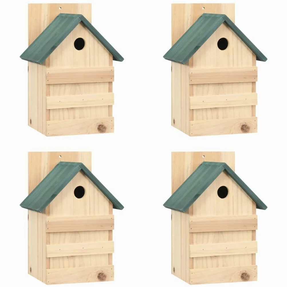 Casetta per uccelli in legno di abete, set da 4 pezzi, 23 x 19 x 33 cm, nido con foro di ingresso da 25 mm, design a nido aperto, per giardino, terrazza, balcone, osservazione invernale