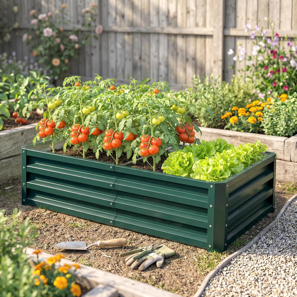 Outsunny Letto per Orto Rialzato da Esterno 182L, Fioriera da Balcone in Acciaio Galvanizzato con Fondo Aperto, per Piante, Fiori e Verdure, 120x60x30.5cm, Verde