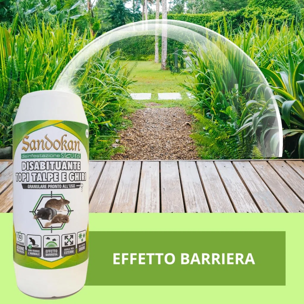 Sandokan, 2 Disabituanti Topi Talpe e Ghiri Granulare 1+1L, Repellente Topi e Dissuasore Educativo Naturale, Barriera Olfattiva per Giardino e Orto Contro Roditori, Senza Veleno Made in Italy