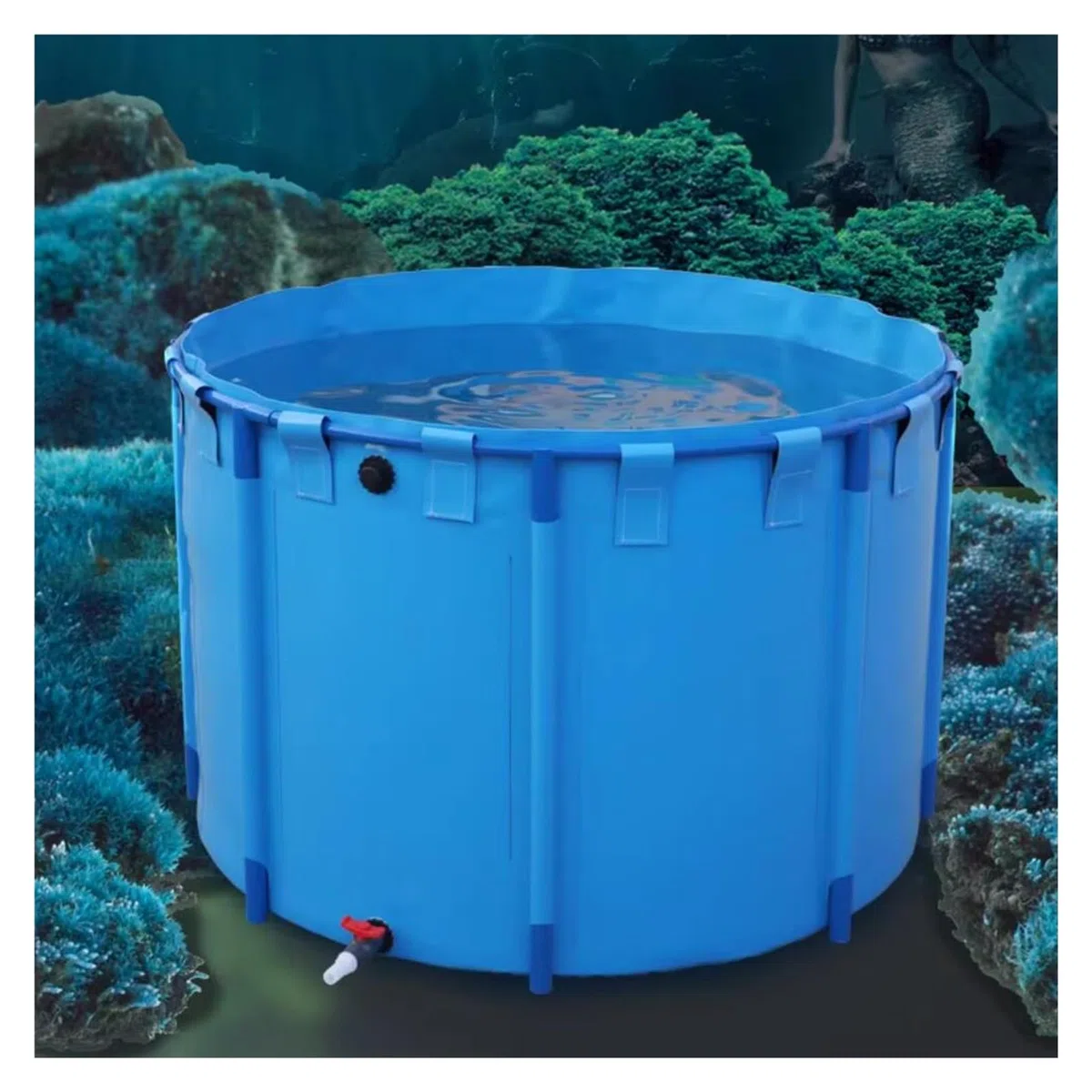 Piscina per pesci in tela fuori terra, vasca rotonda in PVC ispessimento con telaio resistente, grande stagno pieghevole in plastica resistente stagno per la coltura dell'acqua (1,8 x 0,6 m)