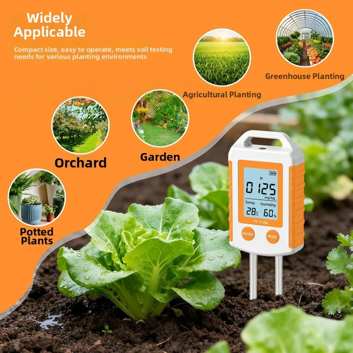 KiraKira Strumento portatile 6 in 1 per test del suolo, NPK, misuratore di temperatura e umidità del pH, misuratore di fertilità da fattoria da giardino, per grande schermo LCD