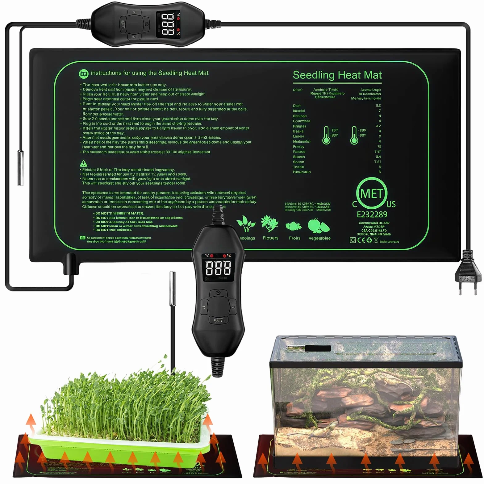 Tappetino riscaldante per piante: tappetino riscaldante per piantine, tappetino riscaldante per piantine, 10" x 20,75" con regolatore termostatico per piante e piantine germinazione, cuscino