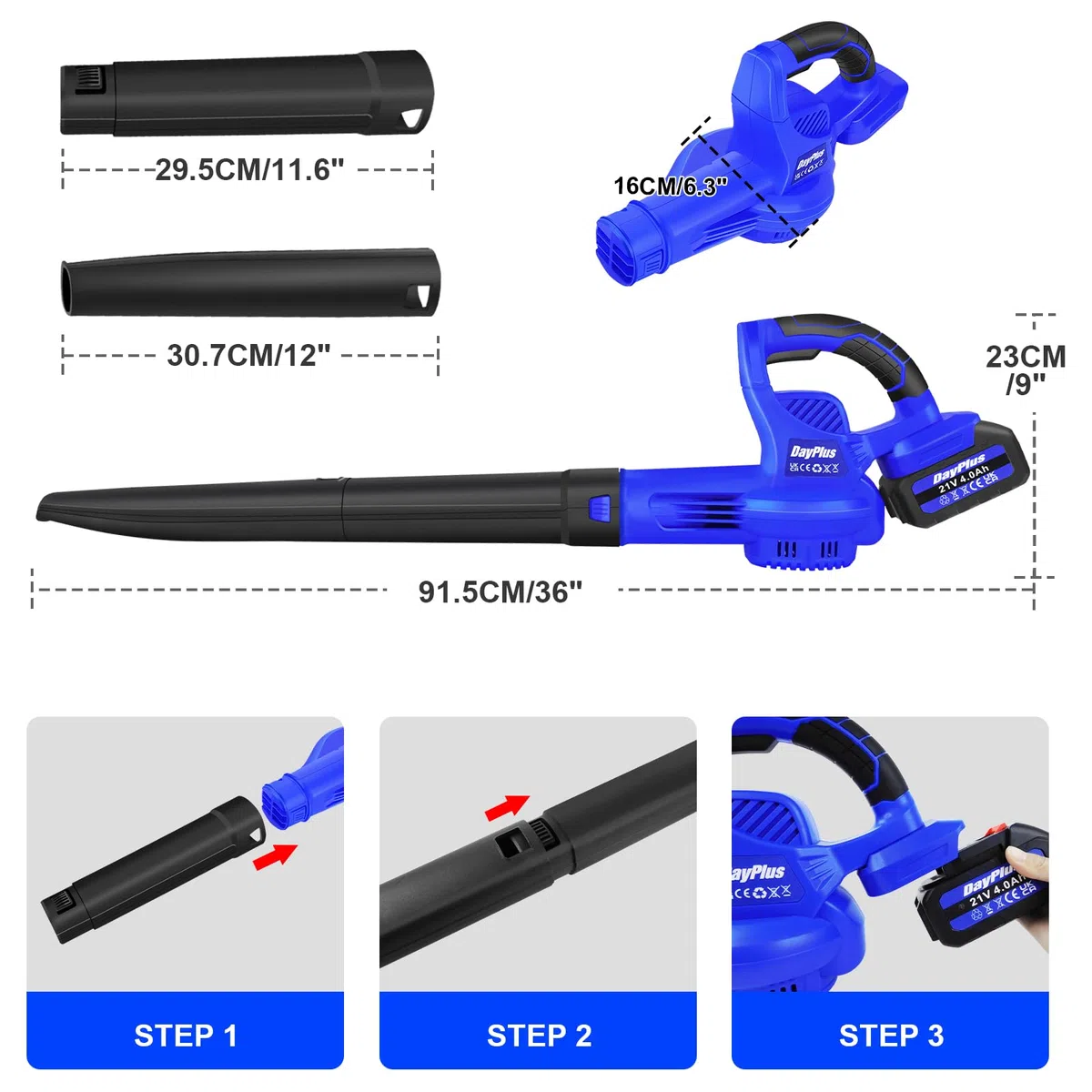 Soffiatore/Aspiratore A Batteria con 4.0Ah Batteria e Caricabatterie, Soffiatore di Foglie Velocità Aria 180 km/h, Alta Potenza di Aspirazione,