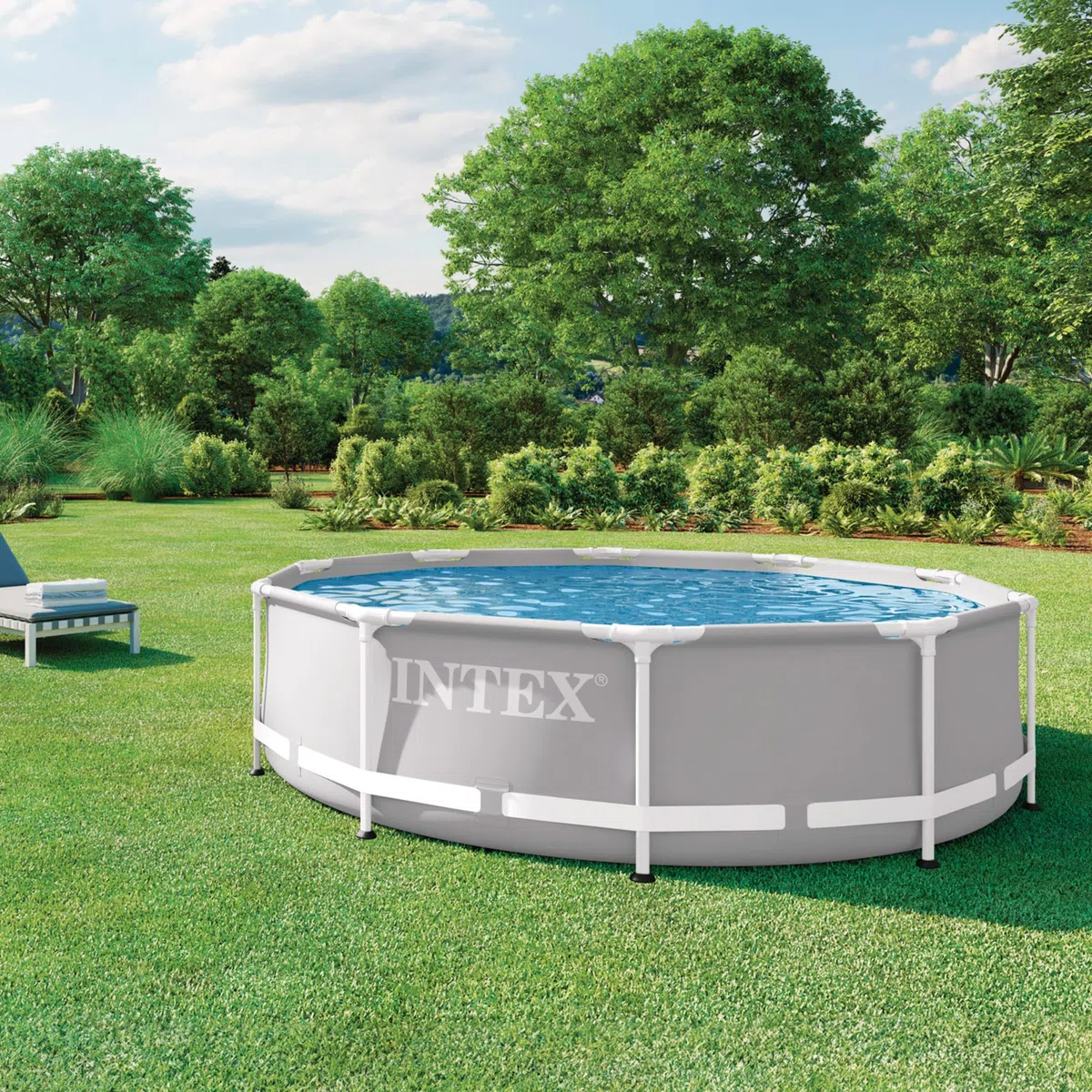 Intex 26700NP – Piscina Fuori Terra Prisma Frame Rotonda, 4485 L, Acciaio e PVC, Grigio, 305x76 cm