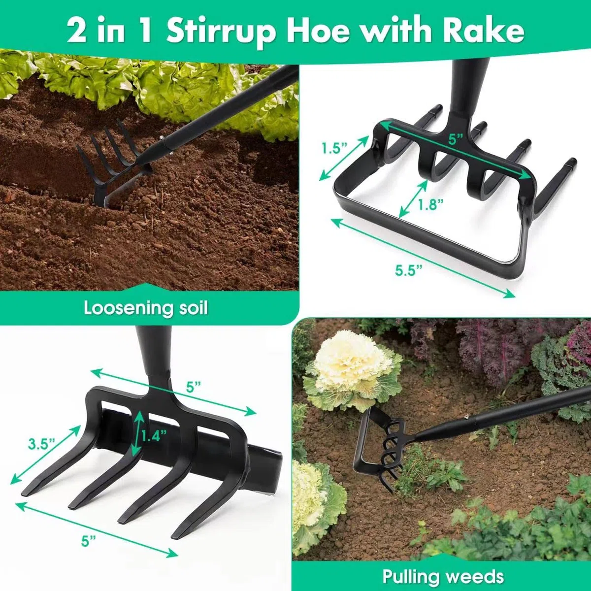 Zappa da giardino per diserbo, strumento per zappa, con supporto per giardino con anello regolabile, manico lungo 183 cm, regolabile, per diserbo