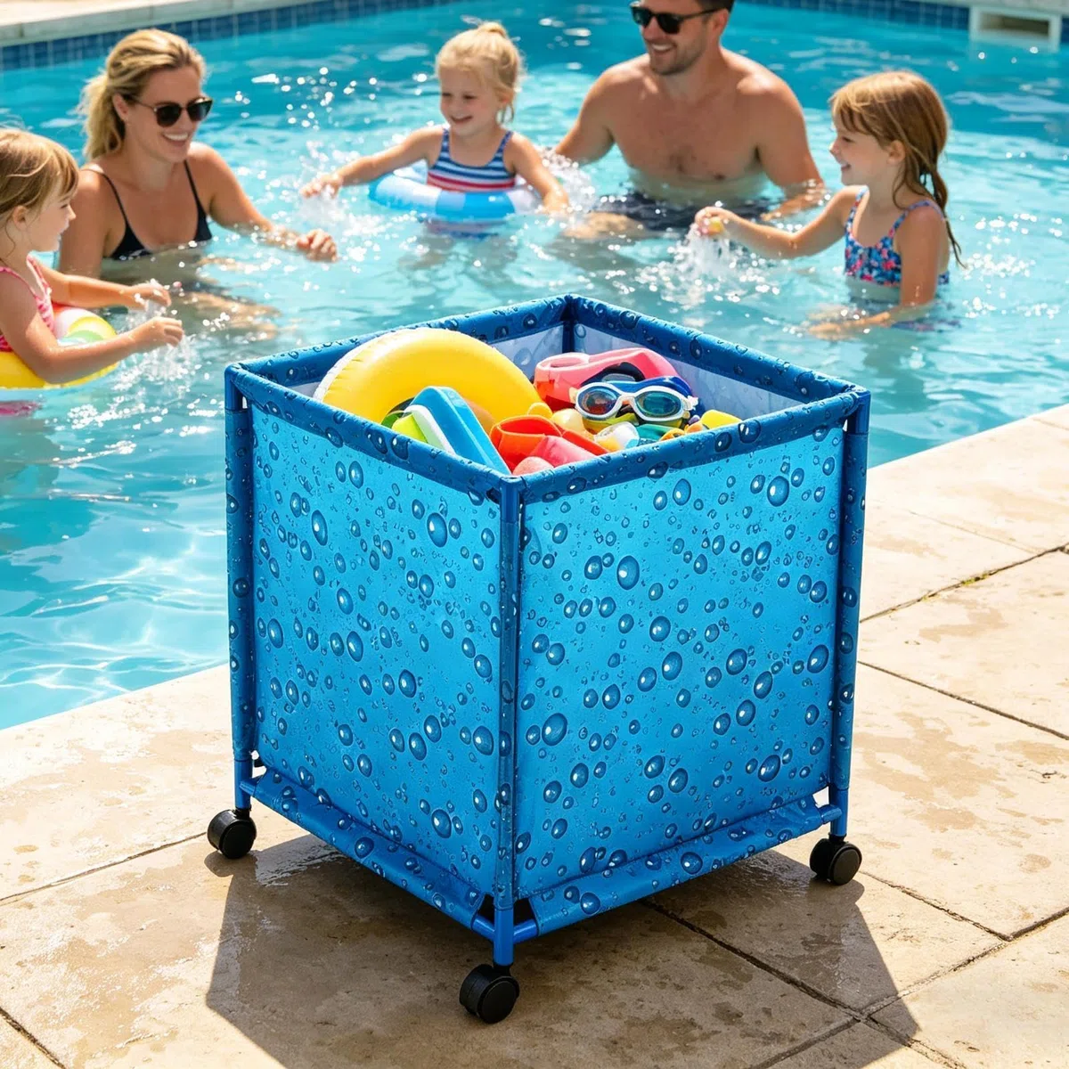 Deposito per Piscina da Esterno Contenitore da ponte pieghevole con ruote | Organizer Pieghevole Per Giocattoli Da Piscina Per Proprietari Genitori Affittuari Giardino Cortile Casa Garage Capannon