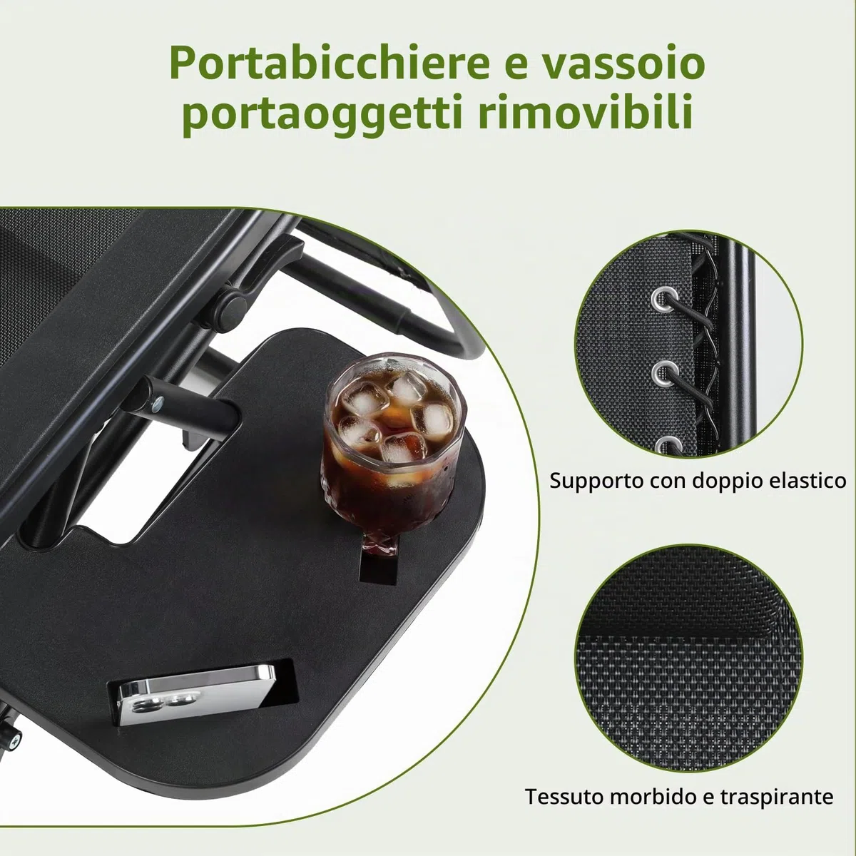 VOWNER Sedie da Giardino Pieghevoli, Set di 2 Poltrone Esterno, Nero | Poltrone pieghevoli da esterno con tettuccio parasole e porta bevande per piscina.