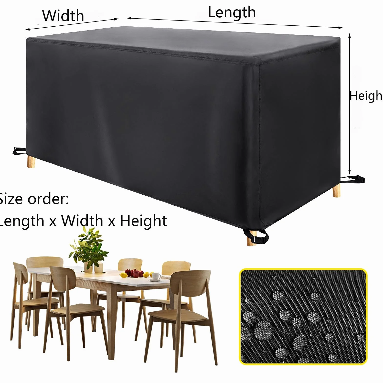 Copri Tavolo da Esterno Impermeabile - 110x55x90cm(LxWxH) 420D Oxford Copertura per Mobili da Giardino Rettangolare Anti-UV Antivento Copritavolo Tavolo da Esterno per Cortile Tavoli Sedie