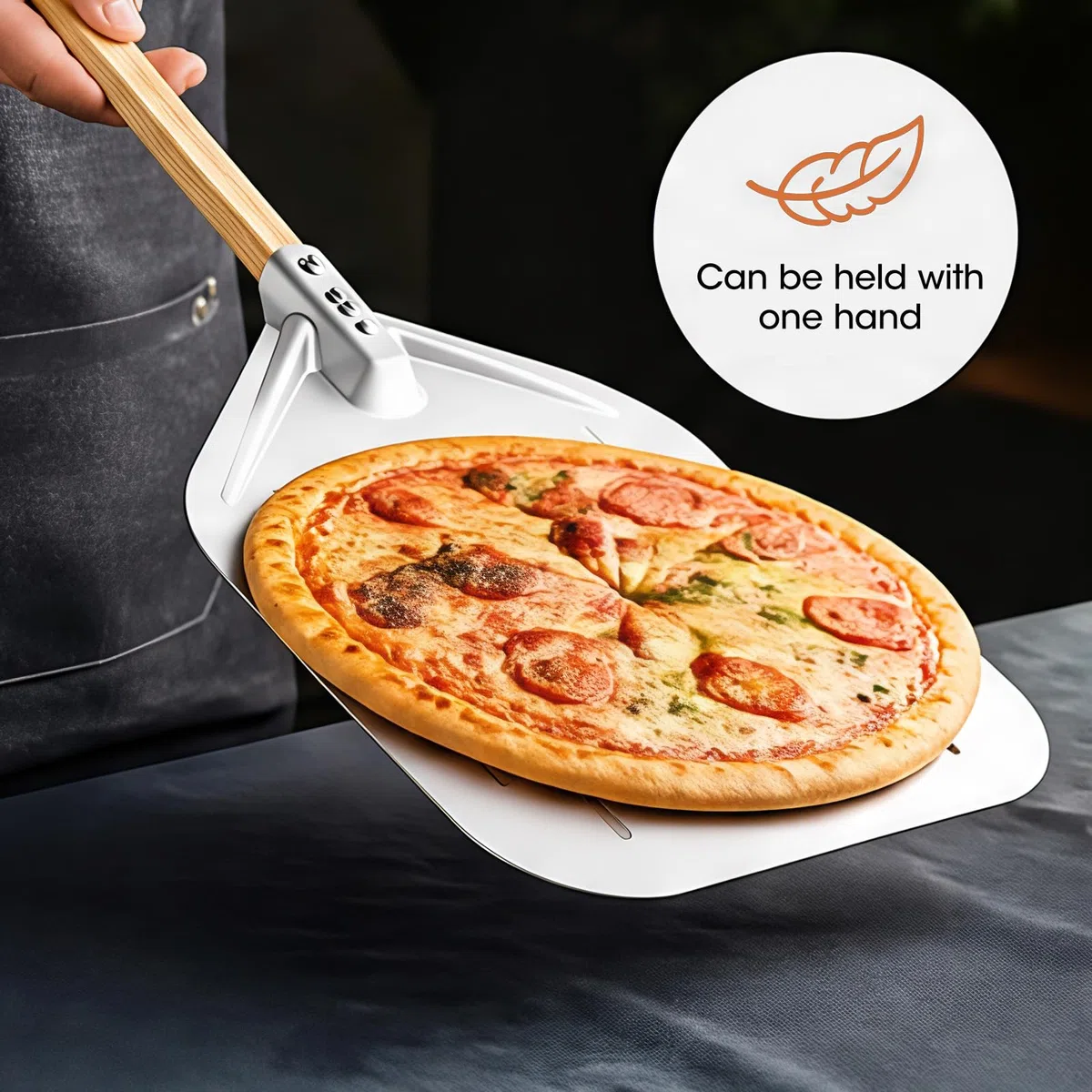 12 Pollici Pala per Pizza, Pala Pizza Forata in Alluminio con Manico in Legno Rimovibile, per Barbecue a Gas, Barbecue e Forno, per Riporre Facilmente La Pizza Grande, 40 x 30 cm