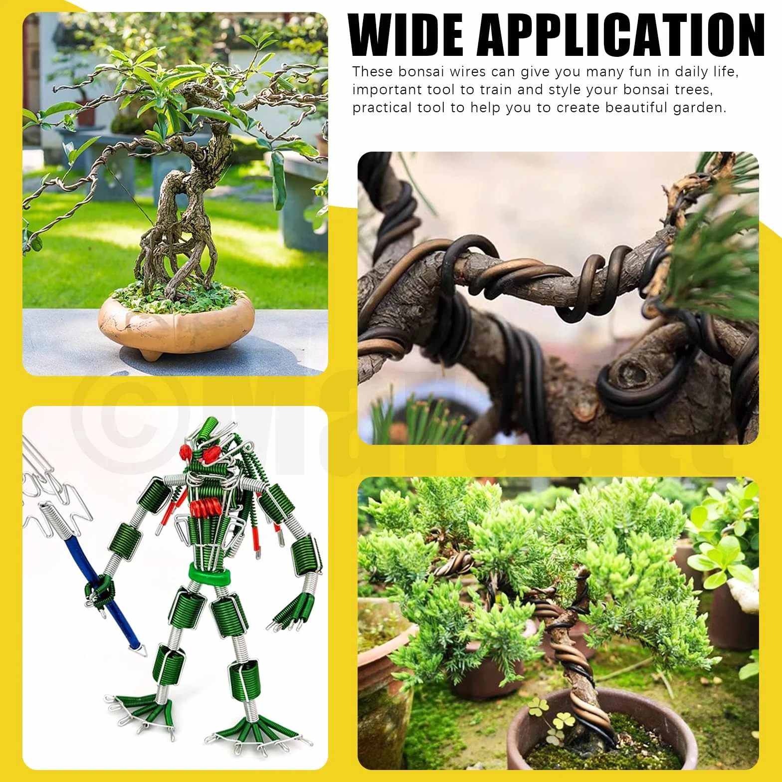 Kit di 6 fili per bonsai da 0,8 mm, 1 mm, 1,5 mm, 2 mm, 3 mm, filo di alluminio anodizzato, filo di alluminio per bonsai con tronchi per la progettazione di rami di bonsai