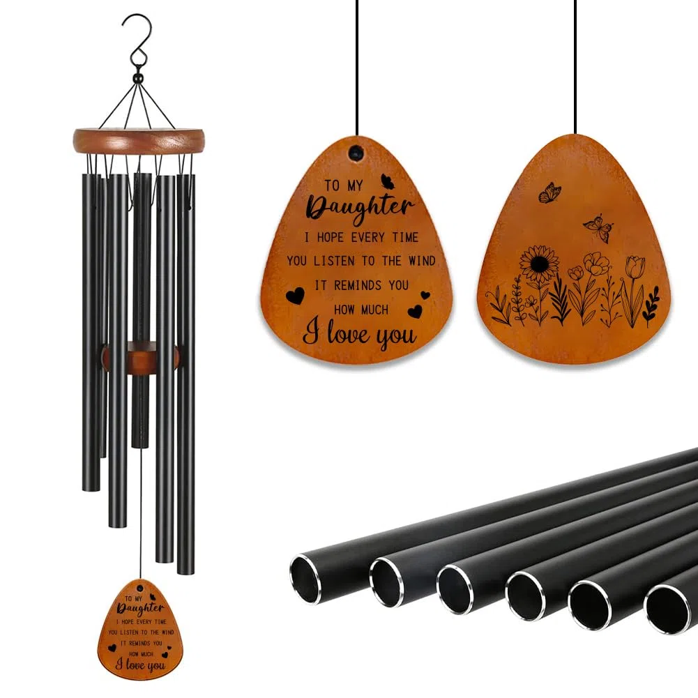 INFUNLY Campanelli a vento in metallo melodia per figlia regalo 30 x 16 cm campanelli a vento con campana in alluminio farfalla campanelli a vento con poesia commemorativa da appendere campana a vento