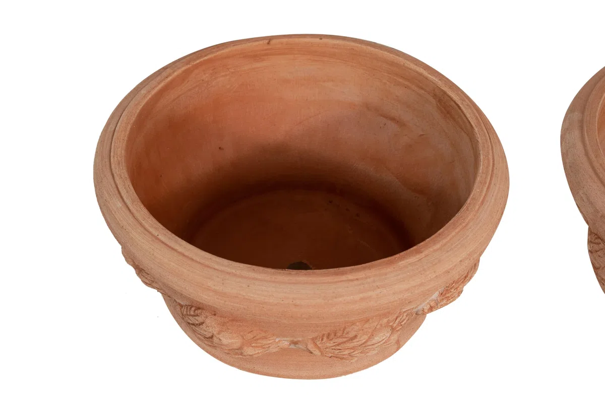 Biscottini Set 3 Vasi in Terracotta Artigianale Made in Italy 30x14x30 cm - Fioriera Rotonda per Piante - Vasi decorativi Esterno e Interno - Ciotola in Terracotta per Fiori -Vaso Moderno Decorato