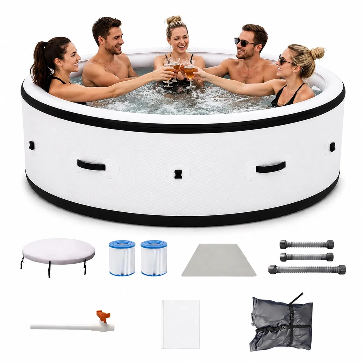 Piscina Idromassaggio Gonfiabile 4-6 Adulti, 206 cm Spa Portatile da Giardino con 150 Getti Massaggianti, Riscaldamento 40°C, Luce LED Ambientale 6 Colori, Antiforatura per Terrazza