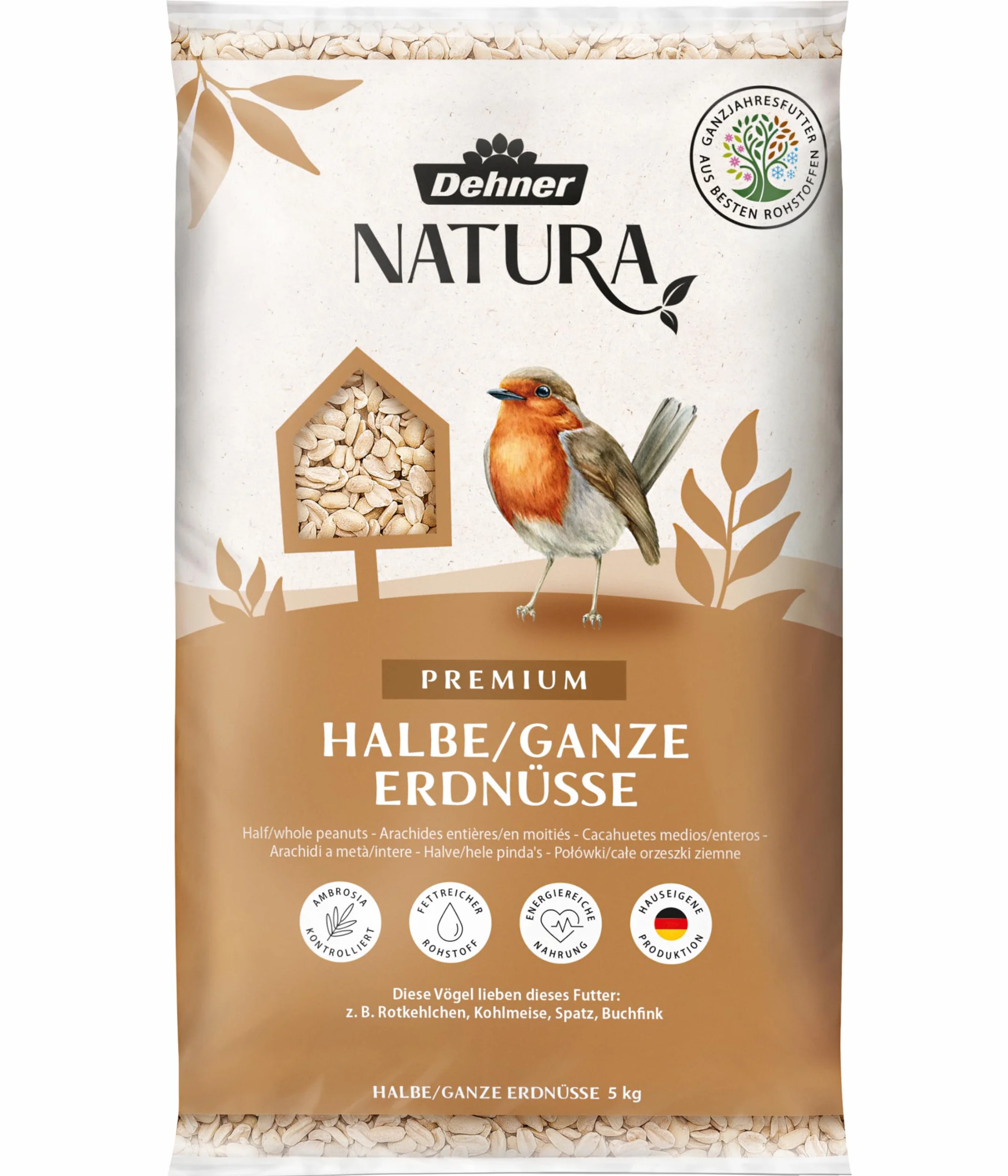 Dehner Natura Premium mangime per Uccelli Selvatici, Arachidi per metà o Intere, 5 kg