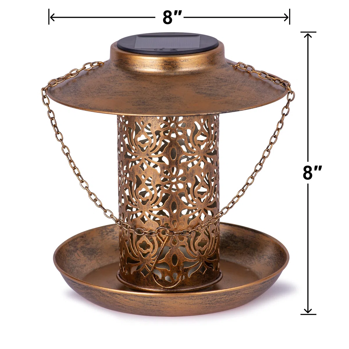 Ottsuls Mangiatoia solare per uccelli da appendere all'aperto, lanterna da giardino in metallo con gancio a S, resistente alle intemperie e all'acqua, idea regalo per gli amanti degli uccelli (bronzo)