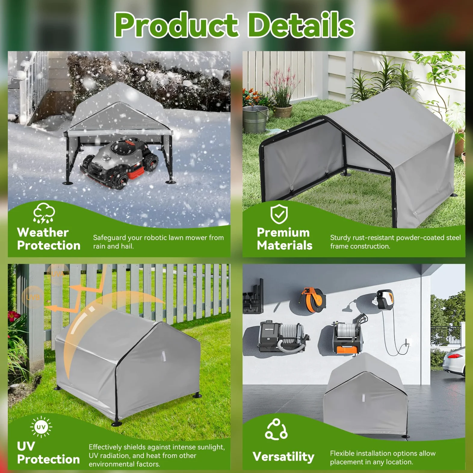Garage, tosaerba robotizzato con tetto a due falde, 74 x 78 x 63 cm, garage per robot tosaerba, protezione da vento, foglie, precipitazioni e raggi solari, montaggio semplice