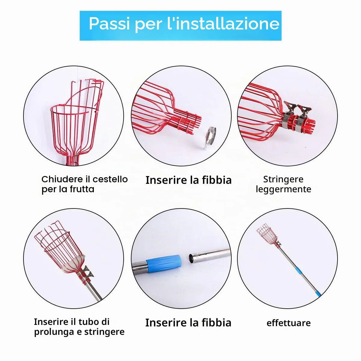 Raccogli Frutta Telescopico Raccoglifrutta con Testa a Cestello Asta di Estensione da 4 m, Raccogli Frutta Regolabile in Altezza con Palo Leggero Acciaio inox e Borsa per il Trasporto Della Frutta
