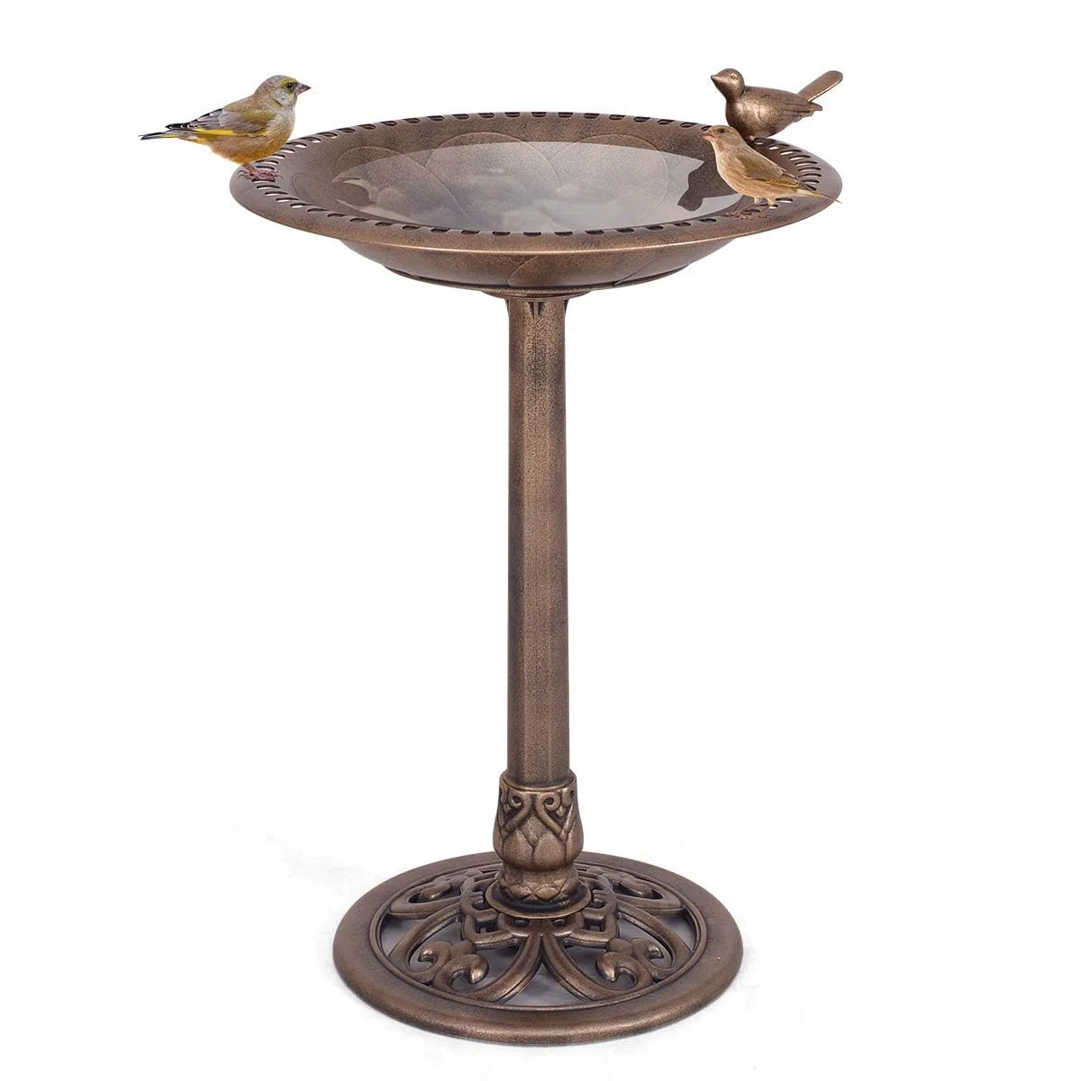 GYMAX Mangiatoia per Uccelli, Abbeveratoio Contenitori per Alimenti e Acqua Uccellini, Decorazioni Retrò per Giardino, Cortile, Patio (Bronzo, Φ51 x 76 cm)