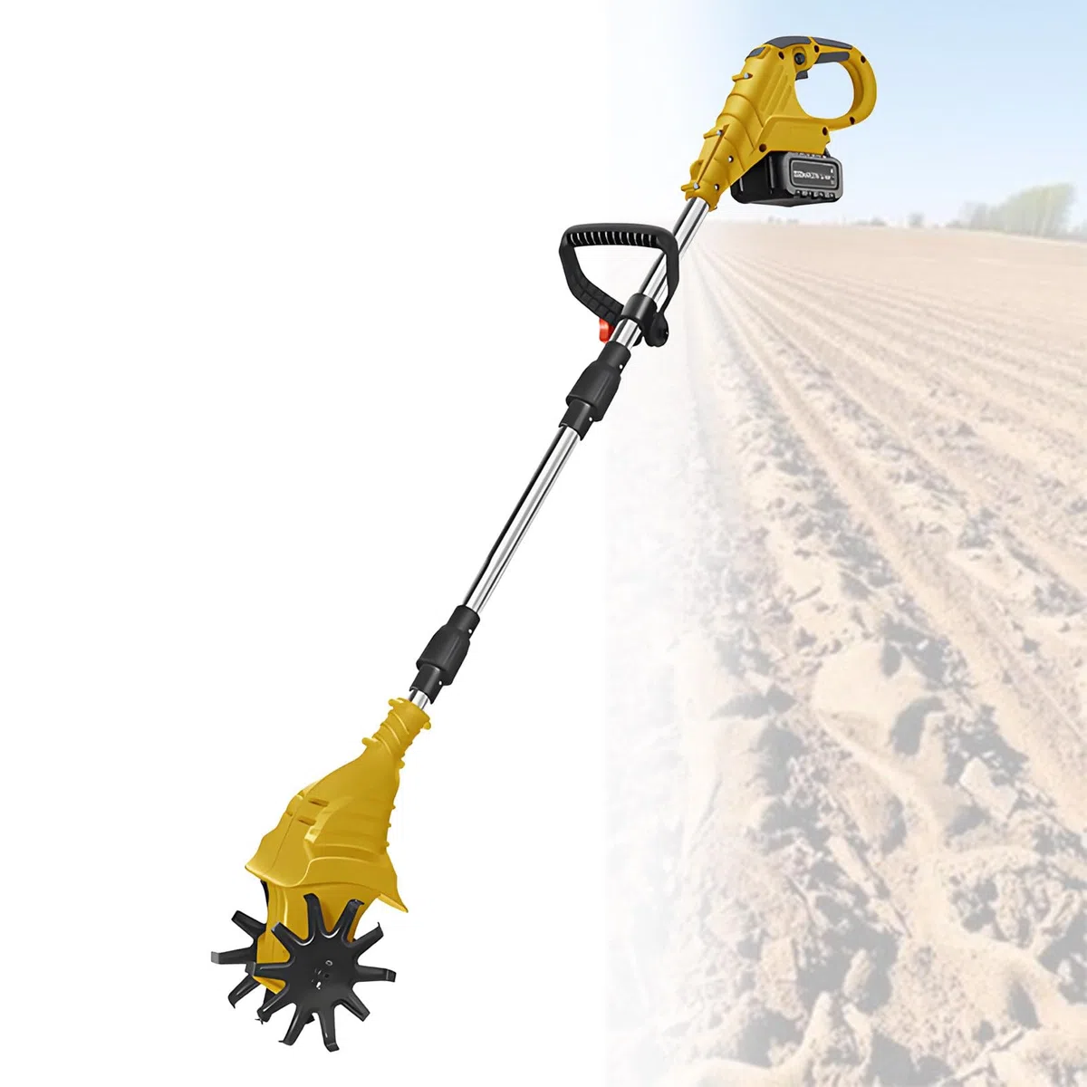Motocoltivatore Elettrico A Batteria,Motocoltivatore Elettrico Da Giardino A 270 Giri/Min Per Aratura,Diserbo,Rivoltamento Del Terreno,Rimozione Delle Erbacce,Yellow-DualBlades-1battery