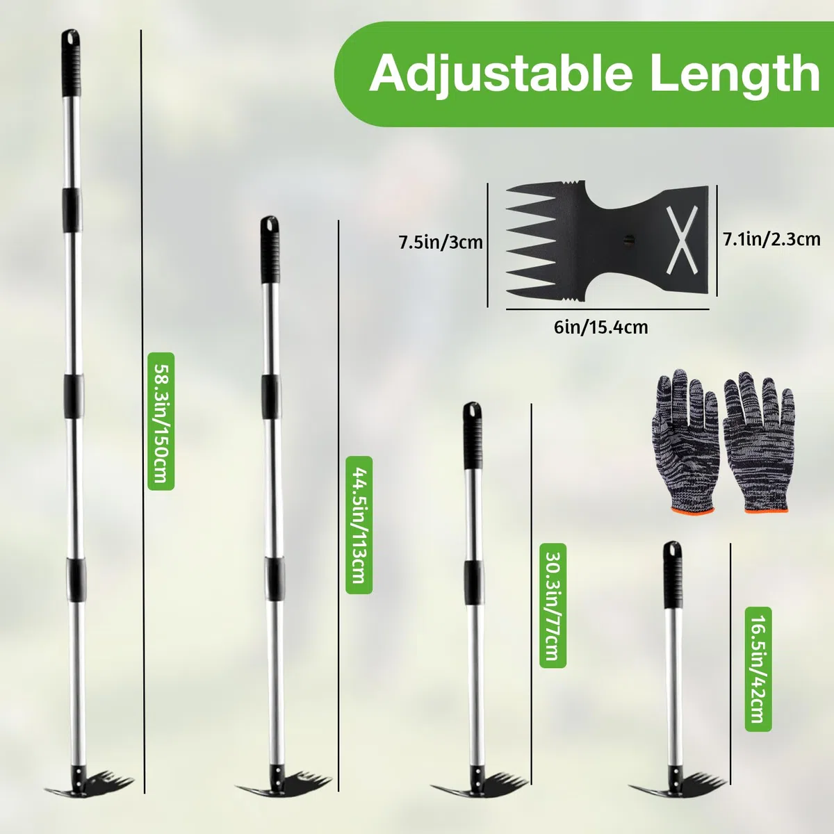 Attrezzo per Estirpare le Erbacce, Rastrello Manuale 2 in 1 e Zappa da Giardino Rastrello Sarchiatore Estirpatore Erbacce Manuale con Manico Lungo per Giardino Prato Patio