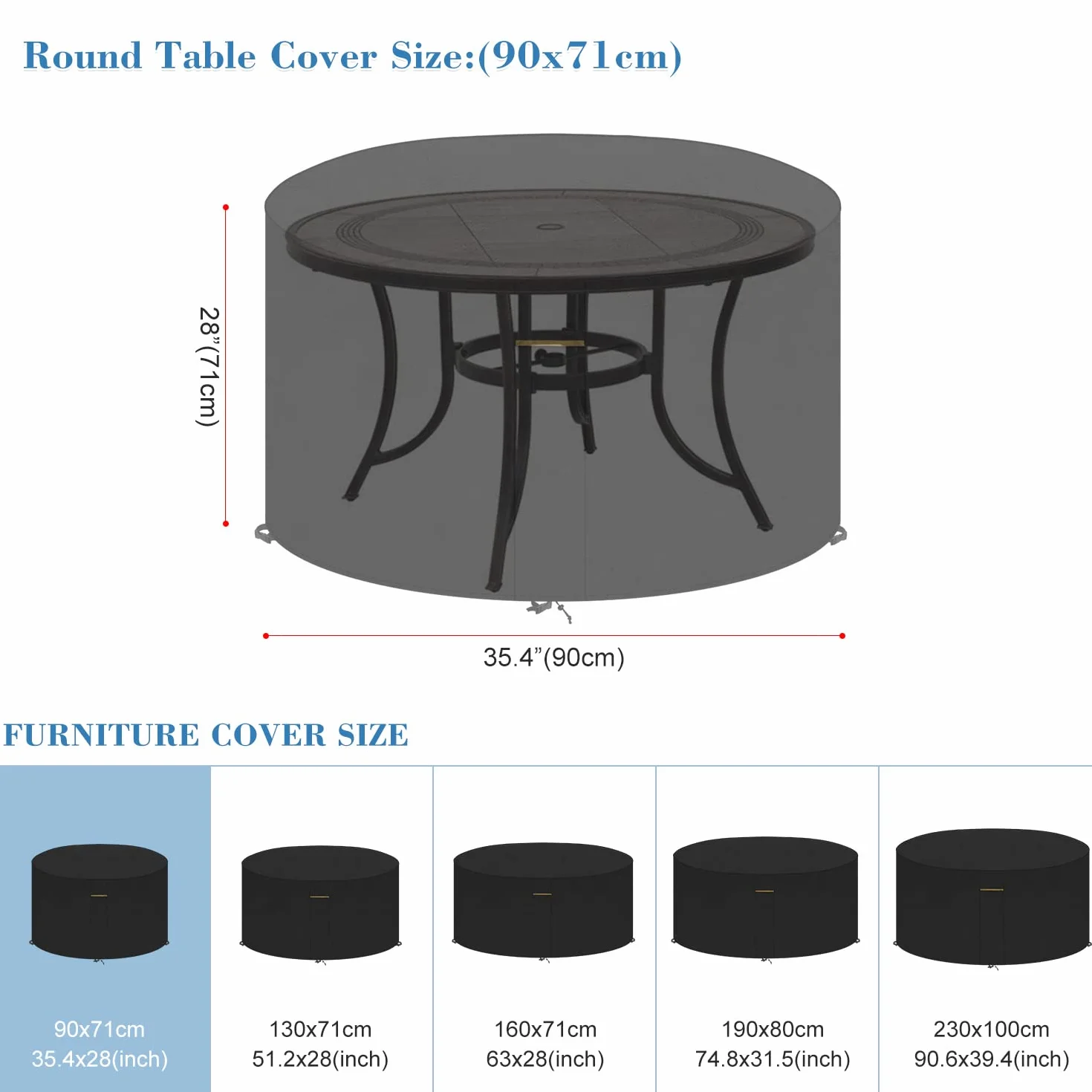 VANSHEIM Copertura per Mobili da Giardino da Esterno Copri Tavolo da Esterno Rotondo Copertura Tavolo da Esterno Impermeabile Resistente UV Tessuto Oxford per Giardino Tavoli Sedie Coperture Ø90x71cm