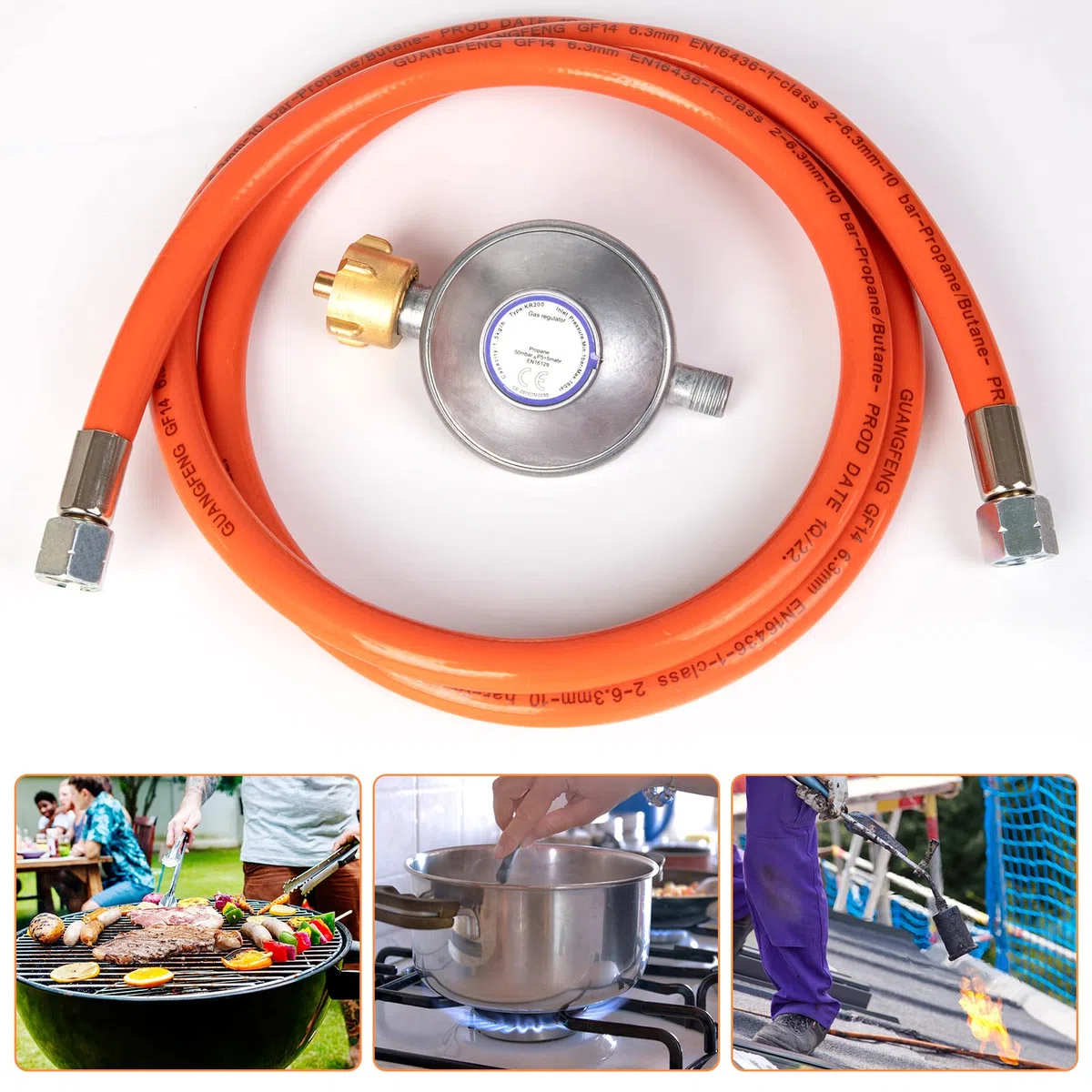 PHYLES Regolatore di pressione del gas 50mbar，Set con riduttore di pressione per gas e tubo per il gas, lunghezza 1,5 m