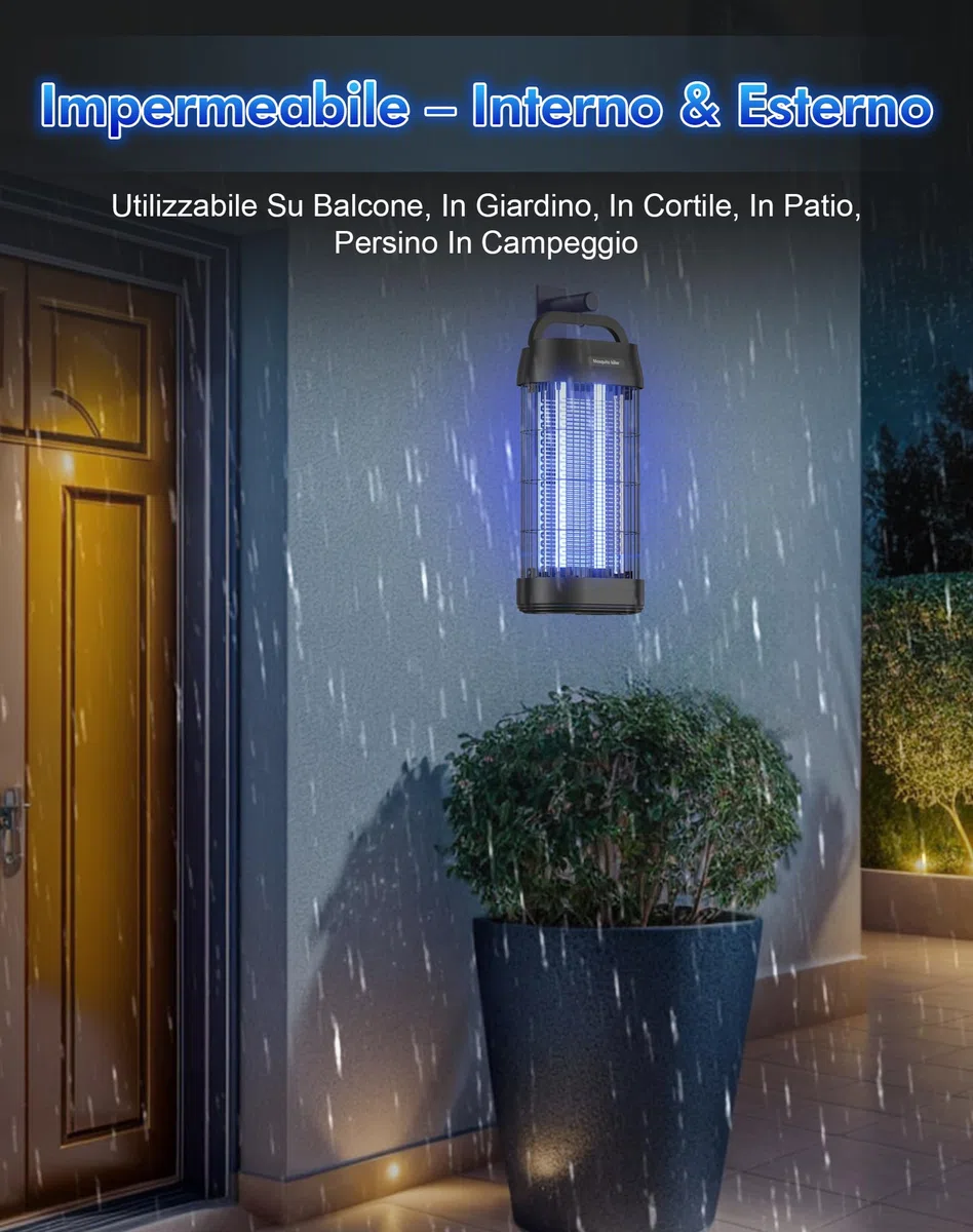 Lampada anti-zanzara 3000 V, uccide mosca elettrica UV 16 W, trappola zanzara con gancio portatile, sicura, ecologica e silenziosa, per interni ed esterni (100 m²)