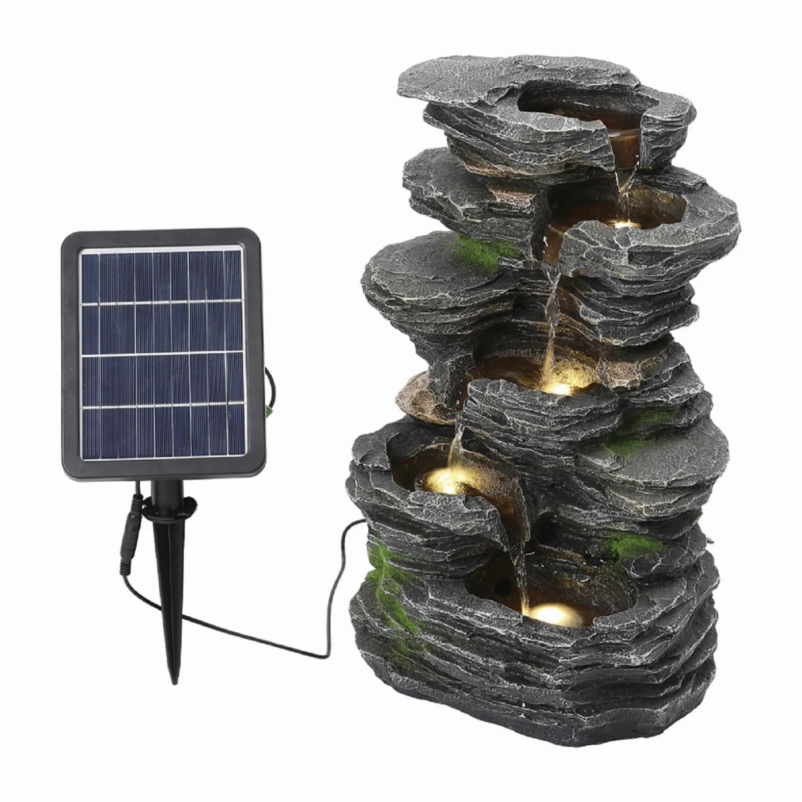 Fontana ad energia solare, design a cascata a 4 ripiani, con luci per esterni, decorazione da giardino e patio