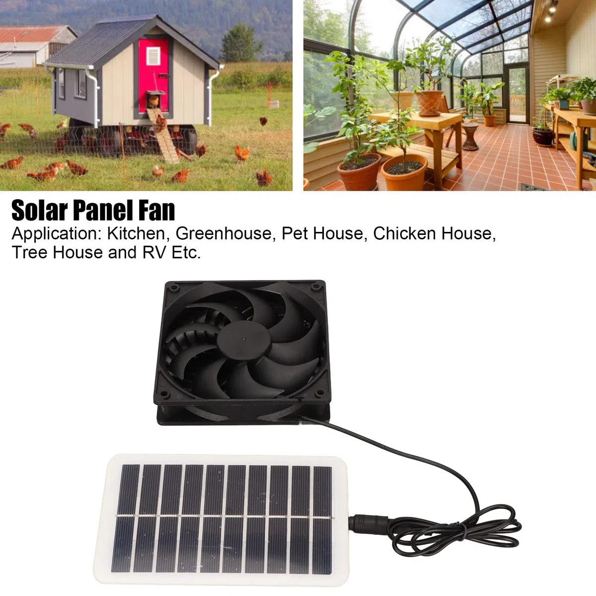 Kit Ventole a Pannello Solare, Ventola di Scarico Ad Energia Solare da 3 W, Ventola di Ventilazione di Scarico Solare Portatile per Serra, Pollai, Capannone, Cuccia per Cani