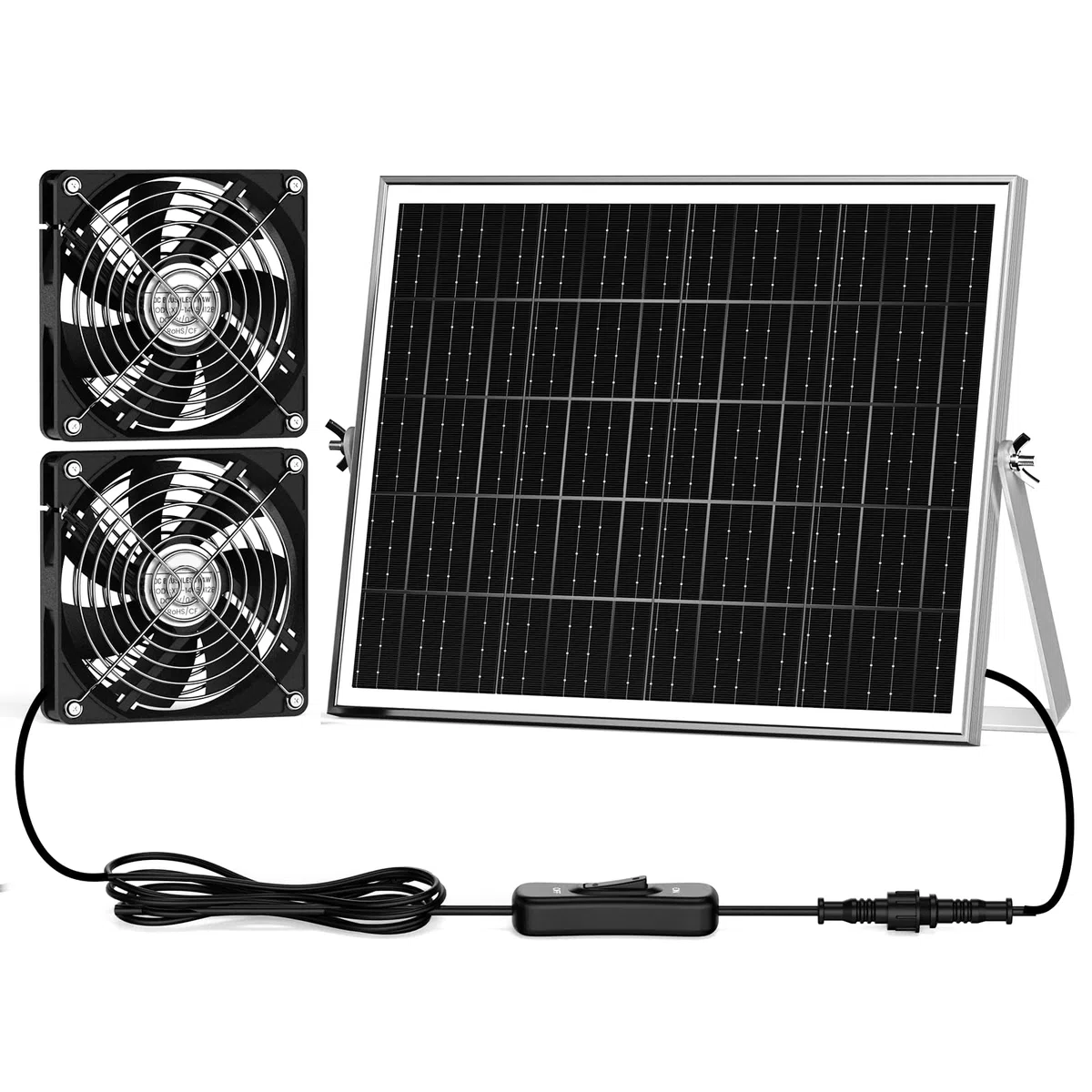 Kit di 2 ventilatori solari per serra da 14,9 cm, 30 W, scarico e aspirazione ad energia solare, forte flusso d'aria e impermeabile, cavo da 5 m, per capannone esterno, circolazione dell'aria e