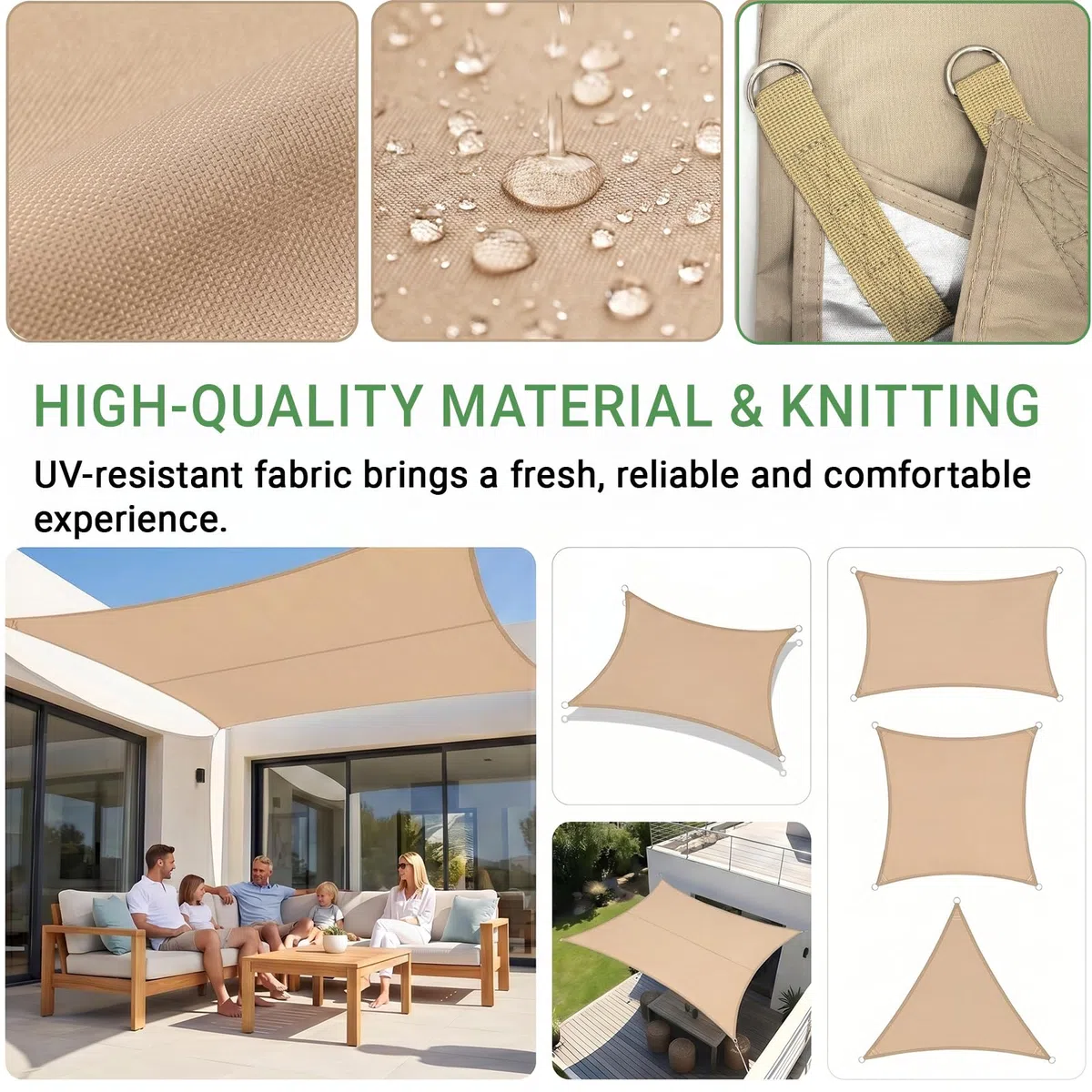 HYZYWON Vela Ombreggiante, Vele Ombreggianti, 2x4 m, Kaki, Rettangolo, Tenda a Vela per Esterno, Tenda Vela Ombreggiante, Telo Ombreggiante, Include 4 Corde, per Terrazze, Giardini (Kaki, 2x4)