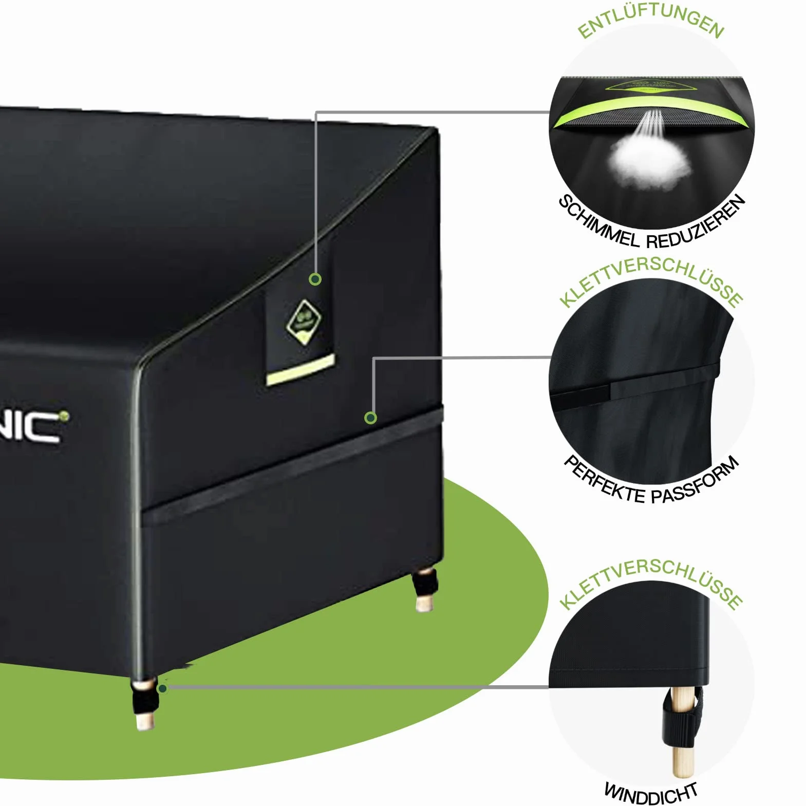 AWNIC Copridivano Componibile da Giardino, Copridivano Esterno 3 Posti, Impermeabile, Resistente ai Raggi UV, 220 x 85 x 61/71 cm