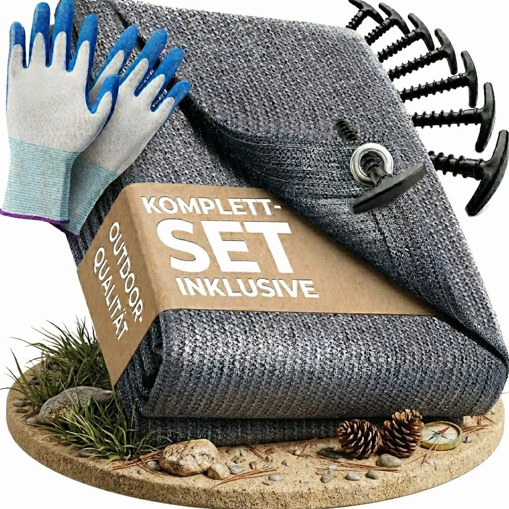 Tappeto da Esterno – Blu/Grigio – Varie Misure – Tappeto per Veranda per Campeggio/roulotte/Camper + Borsa per Il Trasporto, Guanti da Giardinaggio e 8 picchetti a T
