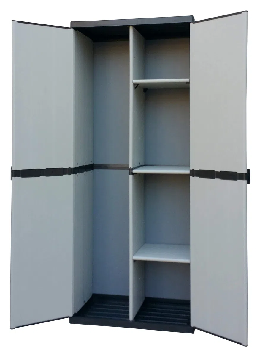 Armadio Portascope Alto a 2 Ante in resina PVC e PP | per Interno/Esterno con ripiani regolabili in altezza, 68 x 39.5 x 168 cm