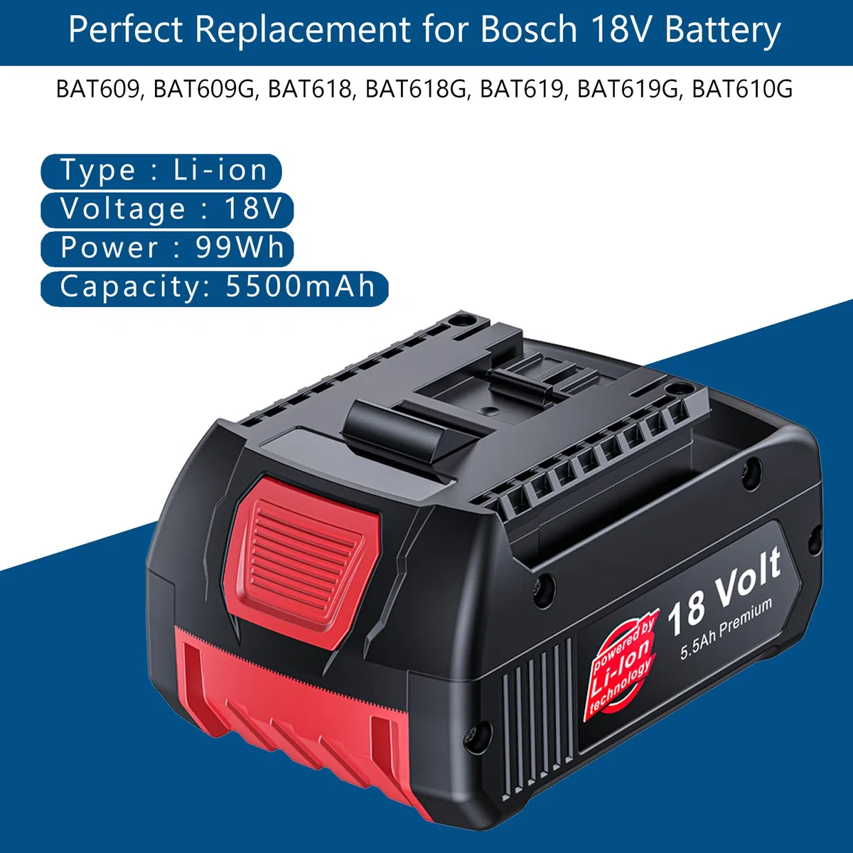 Batteria di ricambio per batteria Bosch BAT609 BAT622 BAT609G BAT618G BAT619 BAT619G BAT610G BAT618 per tutti gli strumenti di alimentazione al litio da 18 V