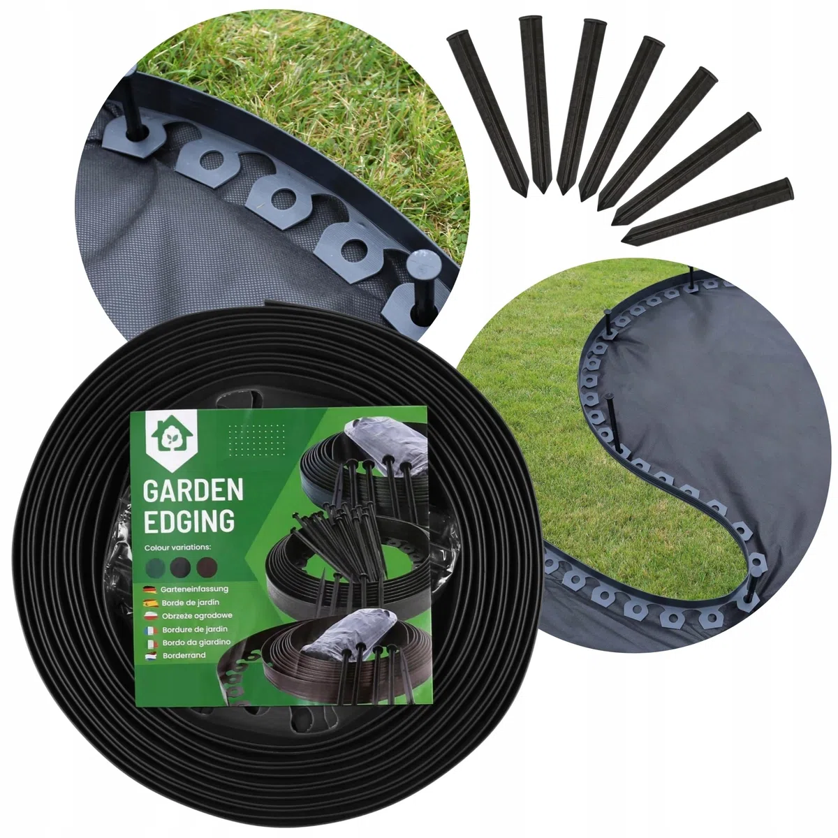 Bordo flessibile per giardino, bordo per prato morbido, bordo da giardino in plastica, 4 cm di altezza (10 m, nero)