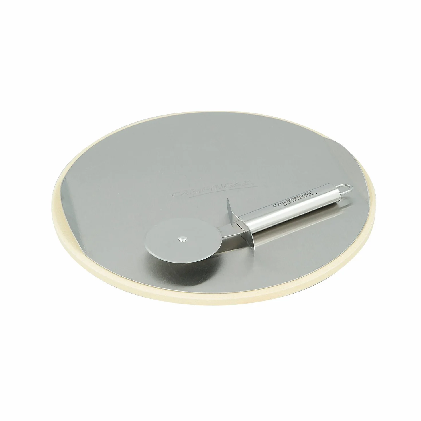 Campingaz Mandarin Wok per Griglie a Gas con Culinary Modular System, Padella Wok in ghisa, con Rivestimento Antiaderente e Manici & Culinary Modular Pietra Rotella Taglia Pizza, Argento