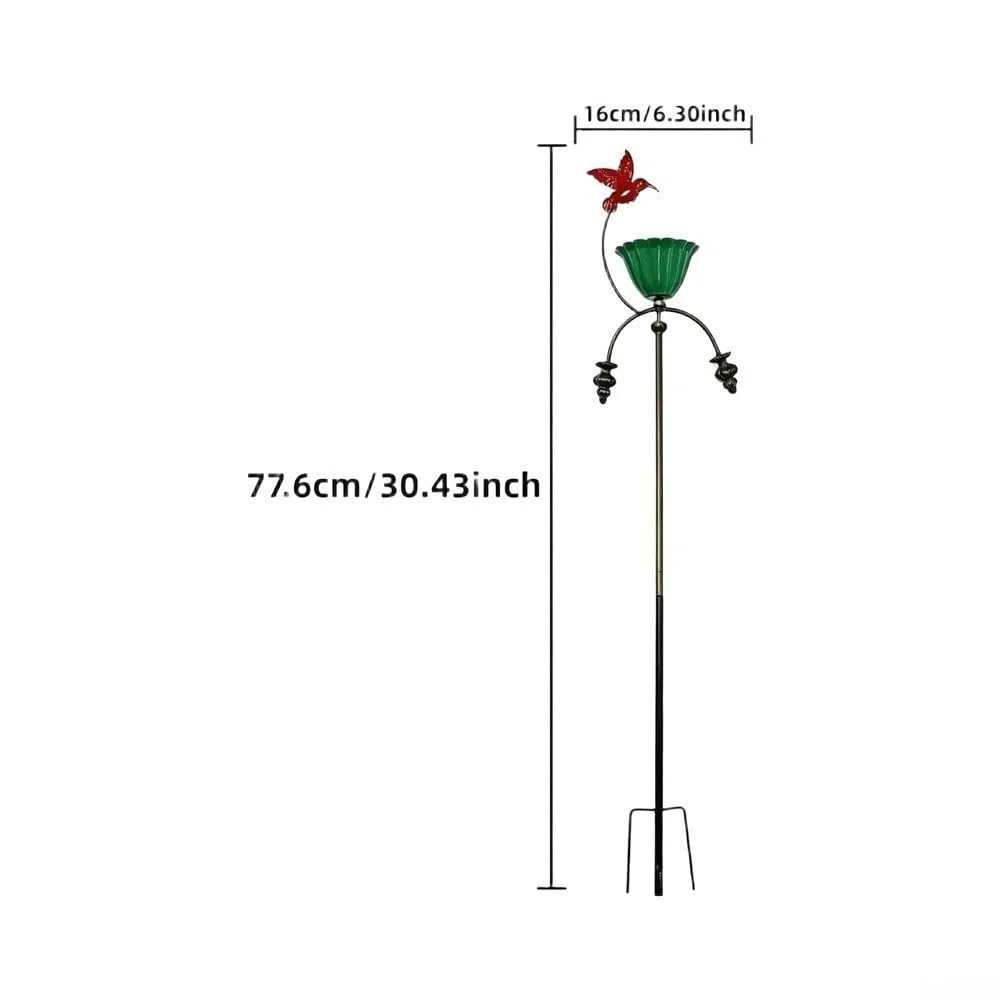 Elegante mangiatoia per uccelli in metallo con ciotola per fiori Red Hummingbird Feeder e Abbeveratoio per uccelli per esterni Decorazione da giardino Robusto palo in ferro battuto verde e