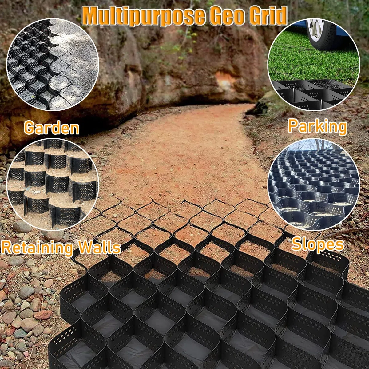 Griglia stabilizzante per erba per giardino e giardino, griglie permeabili per vialetti, sentieri e parcheggi, 5 m/6 m, riempibile con cemento, tappetino di supporto per erba
