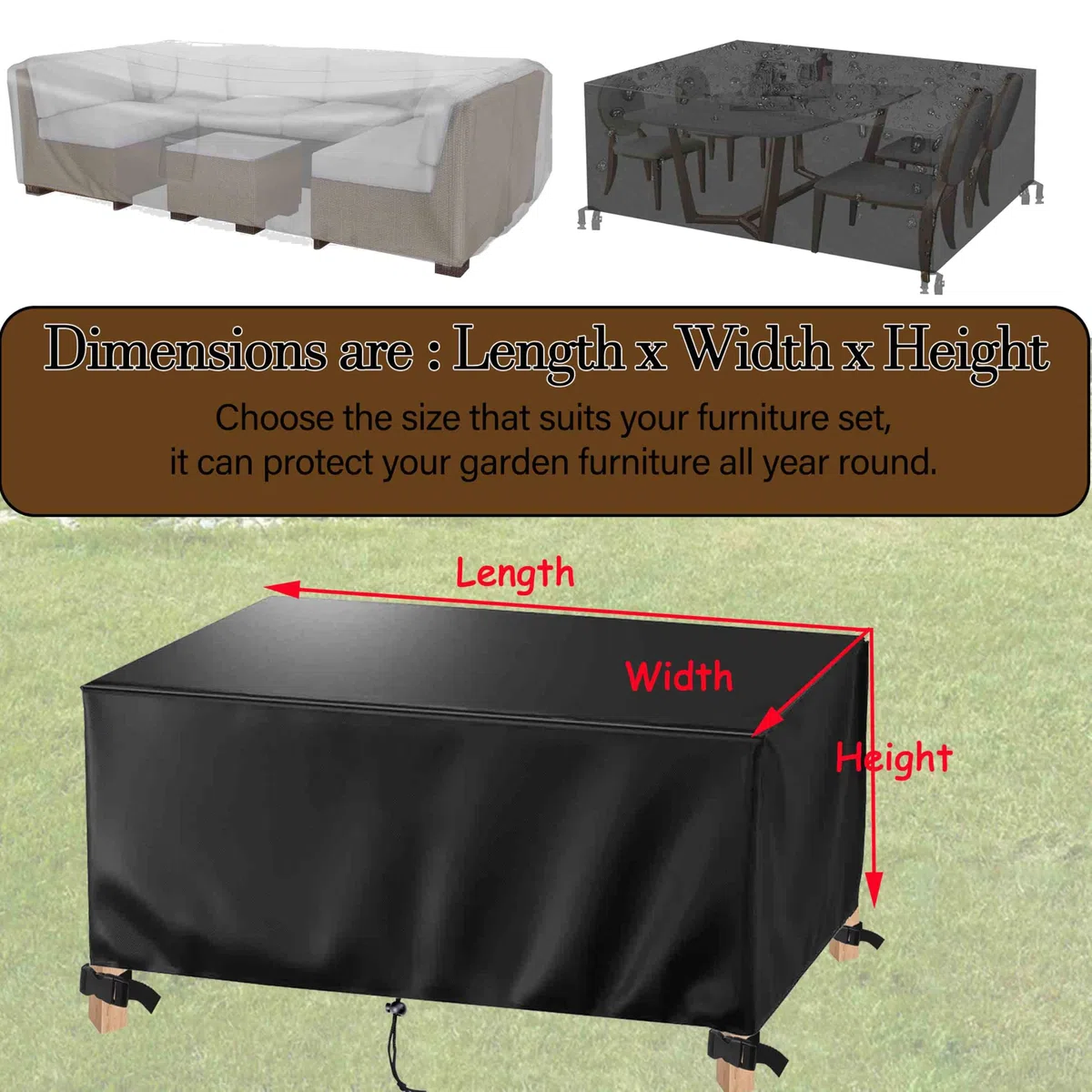 Copritavolo da Esterno 140x90cm Impermeabile Telo Copri Tavoli da Terrazza per Tavolo e Sedie da Giardino, Antivento Antipolvere Protezione UV Resistente - 140x90x75cm/Lx l x A